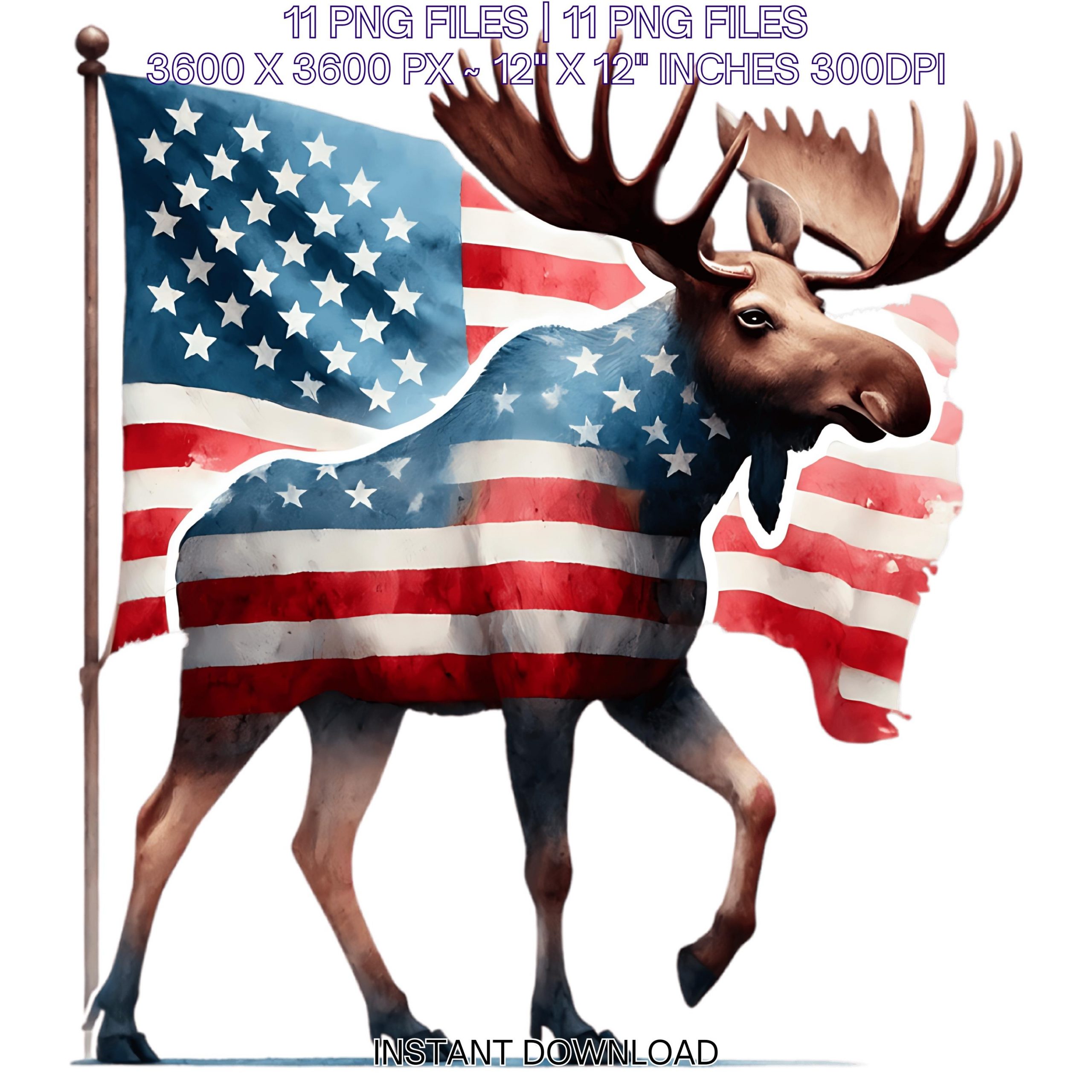 MOOSE Flag PNG | 11 Patriotic USA Moose Flag Clipart | Watercolor United States Moose Flag Sublimation Transparent Commercial Use – Instant Digital Download
