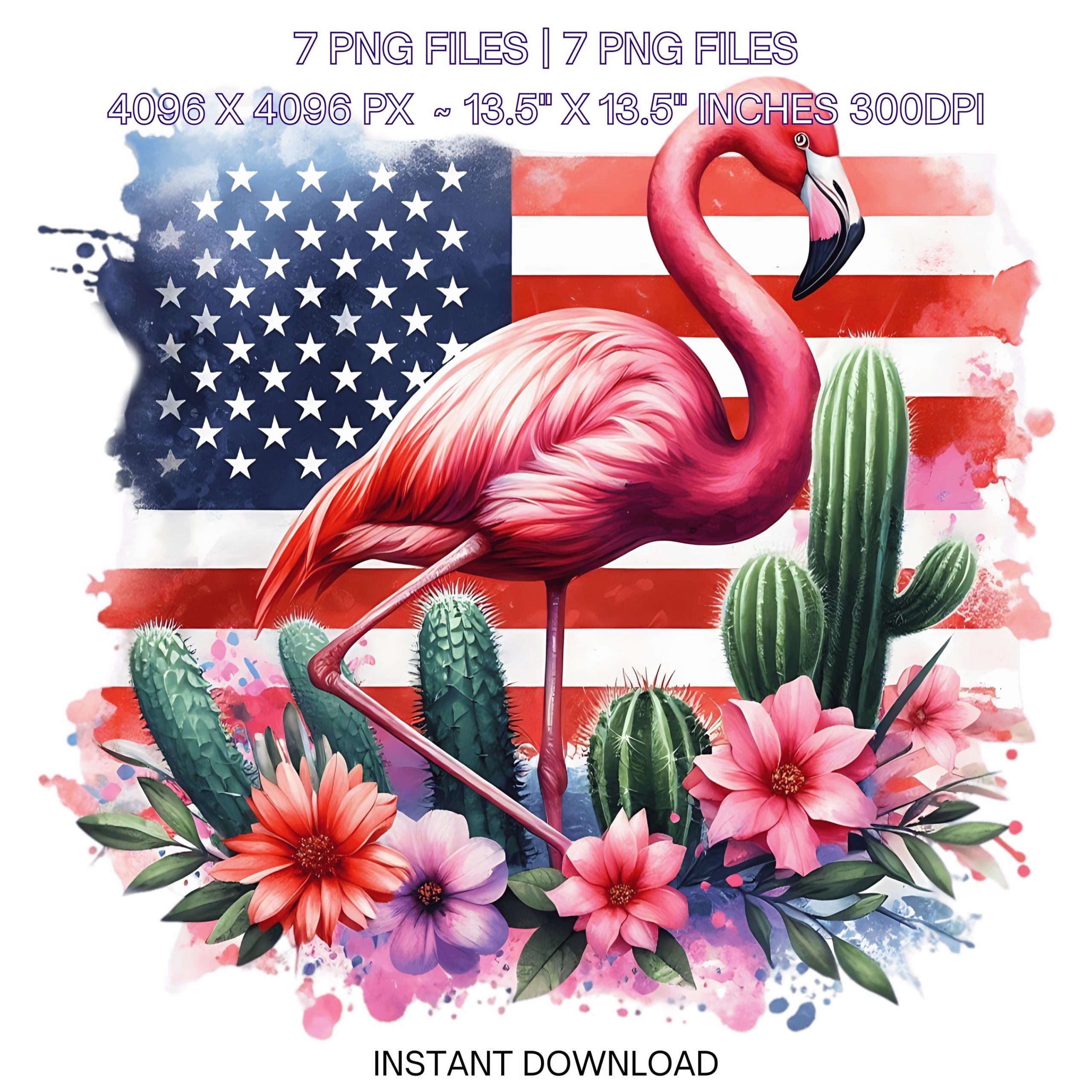Flamingo Flag PNG | 6 Patriotic USA Flamingo Flag Clipart | Watercolor United States Flamingo Flag Sublimation Transparent Commercial Use – Instant Digital Download