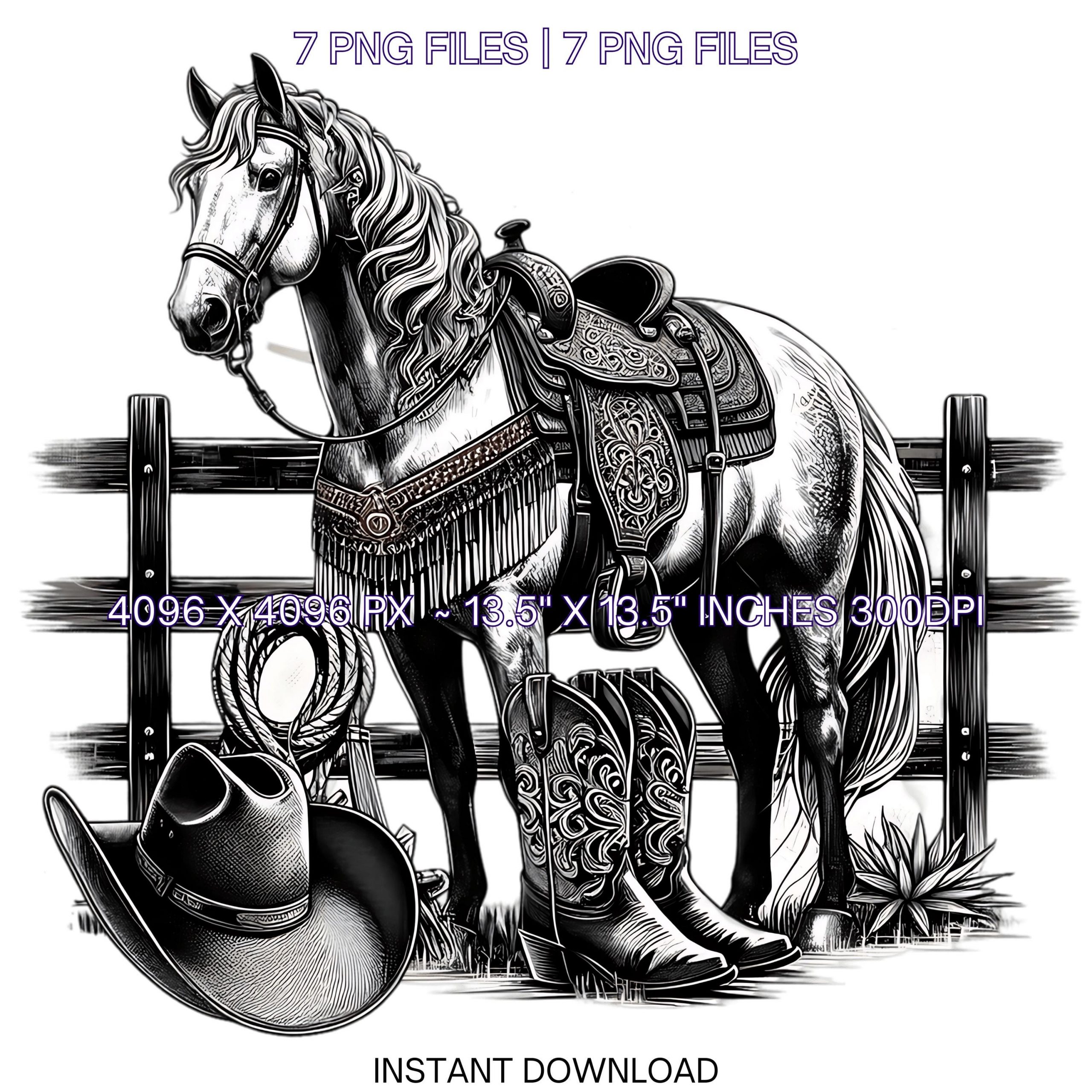 Western Cowboy Boots Hat & Horse Saddle Clipart PNG | 7 Watercolor Country Cowboy Goods Sublimation | Country Boy Things Commercial use – Instant Digital Download