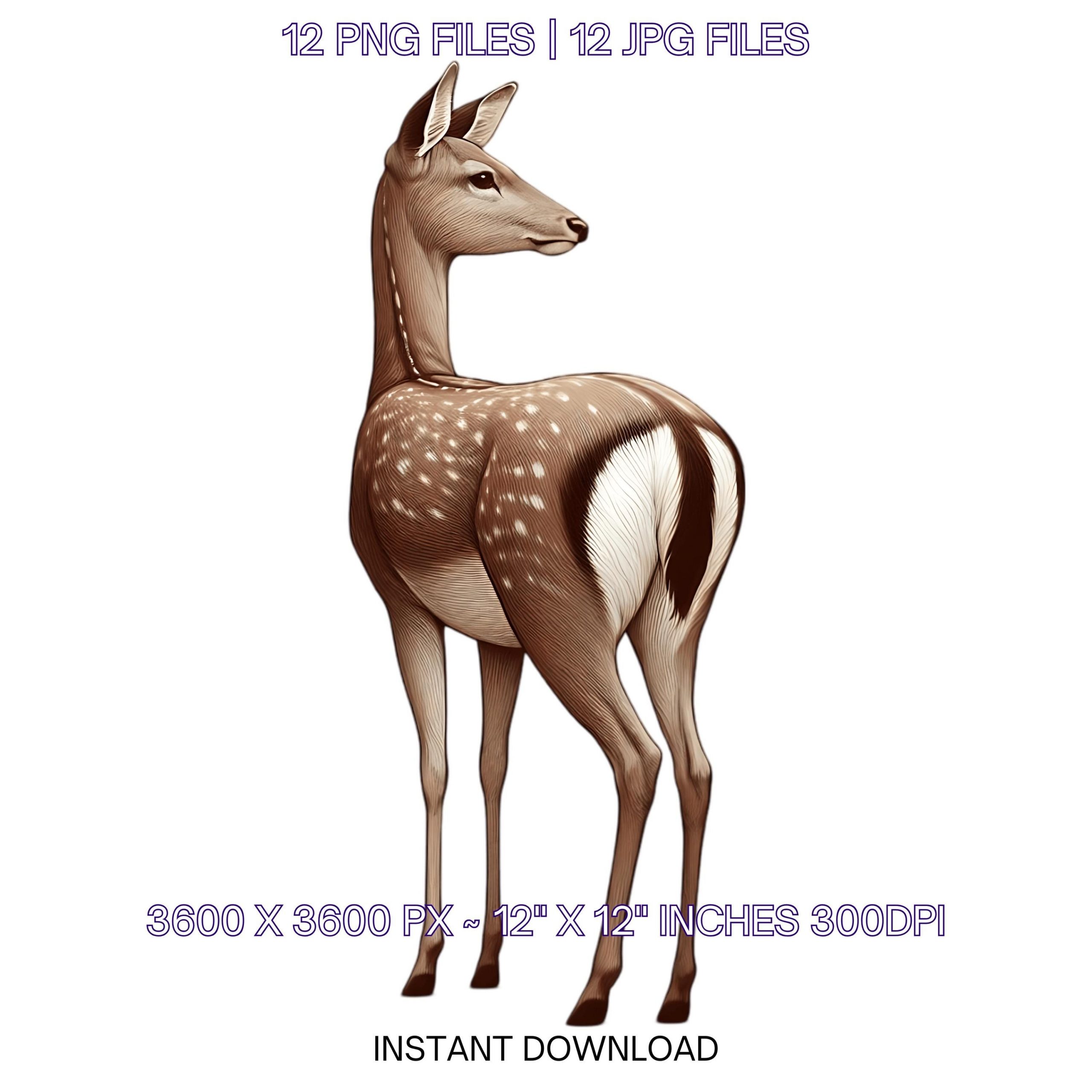 12 Watercolor Deer PNG Clipart Transparent | Wild Deer for Sublimation, Card Making, Scrapbooking, Junk Journaling | Commercial Use – Instant Digital Download
