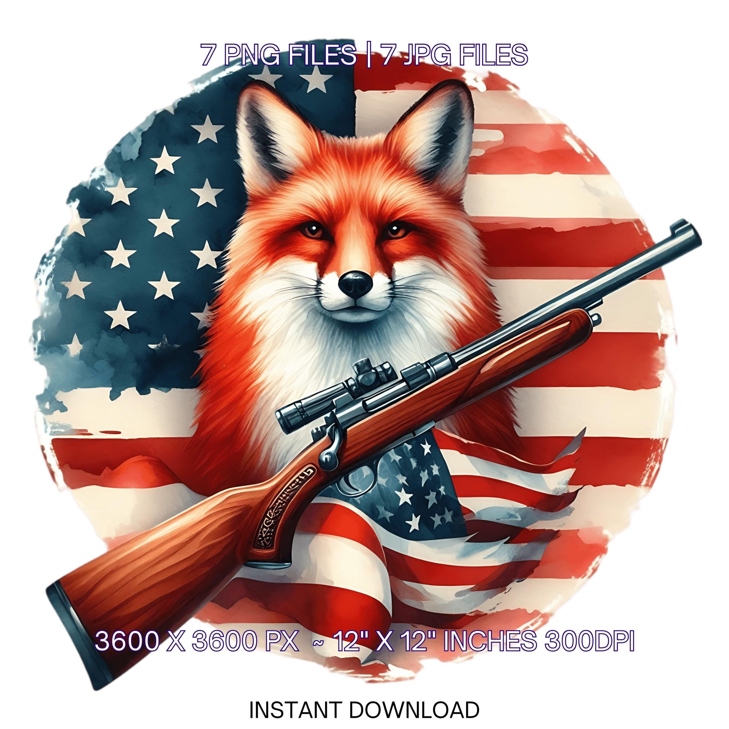Watercolor Fox Hunting Flag PNG | 11 Patriotic USA Flag Fox Hunting Clipart | United States Flag Fox Sublimation Transparent Commercial Use – Instant Digital Download