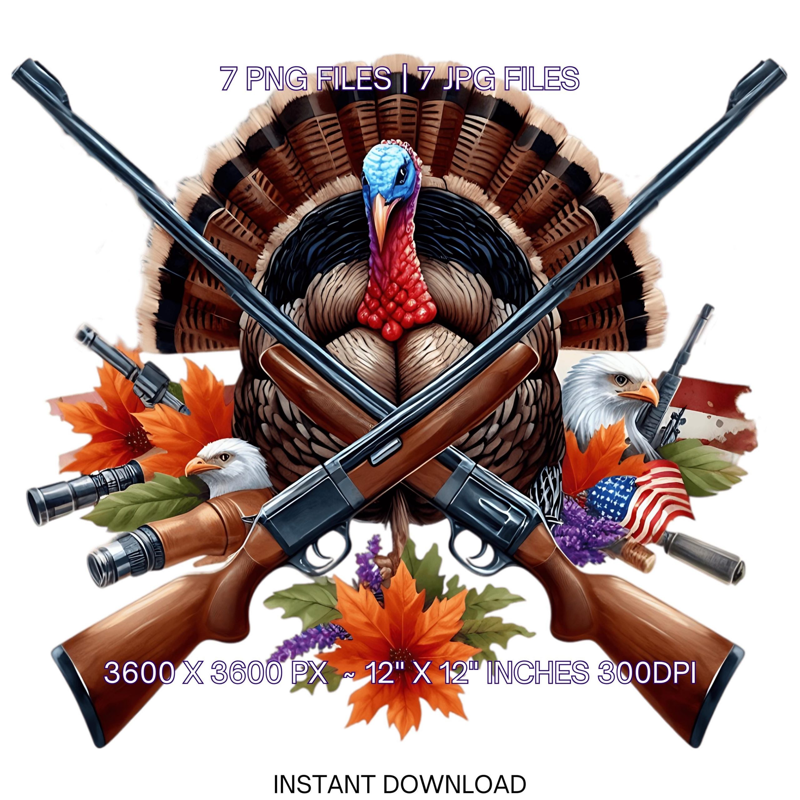 Watercolor Wild Turkey Flag PNG | 7 Patriotic USA Flag Wild Turkey Hunting Clipart | United States Flag Turkey Sublimation Commercial Use – Instant Digital Download