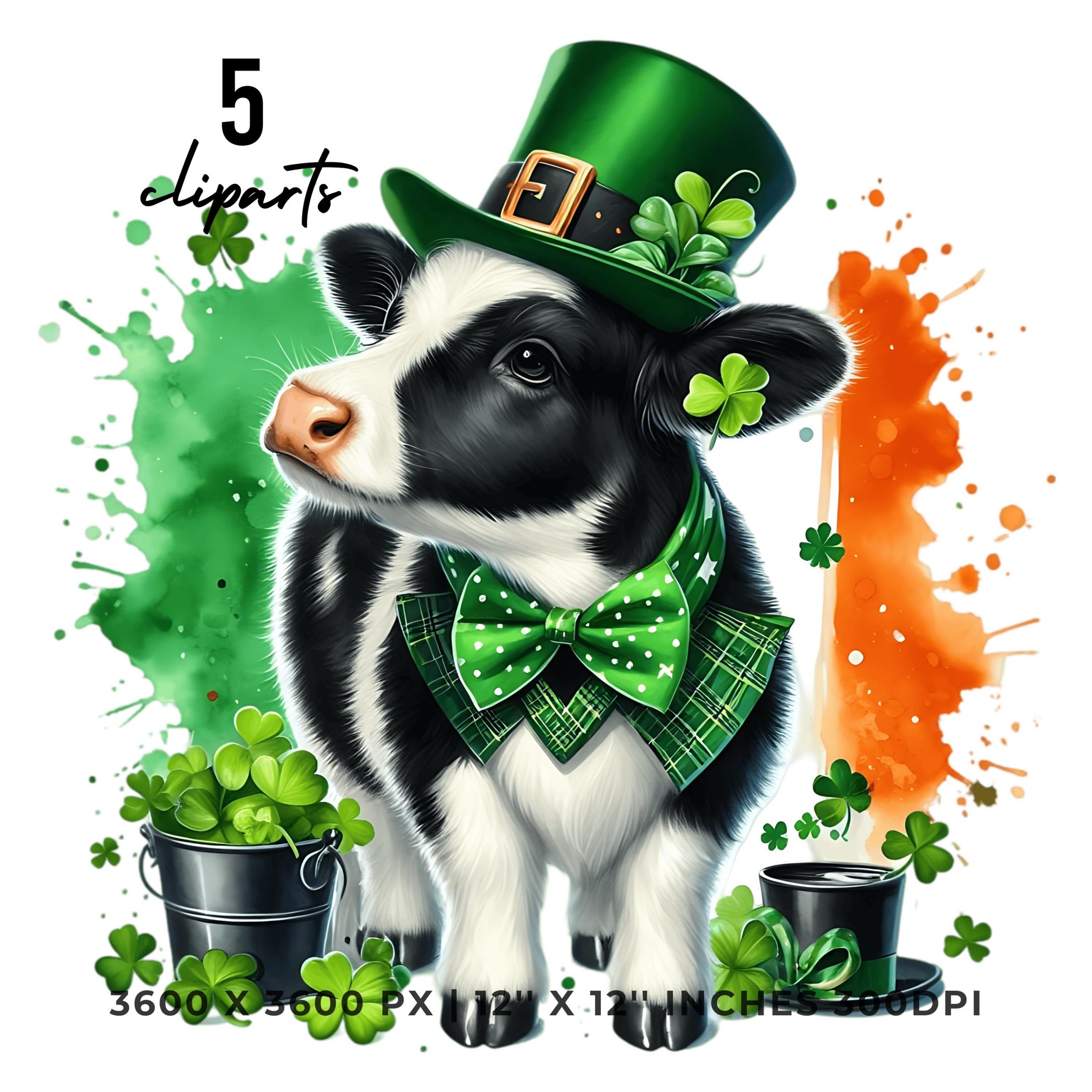 5 St. Patrick’s Day Cow PNG Clipart Sublimation | St Patrick Irish Cow | Dairy Farm Cow | Funny Farming Irish Milk Cow | Commercial Use – Instant Digital Download