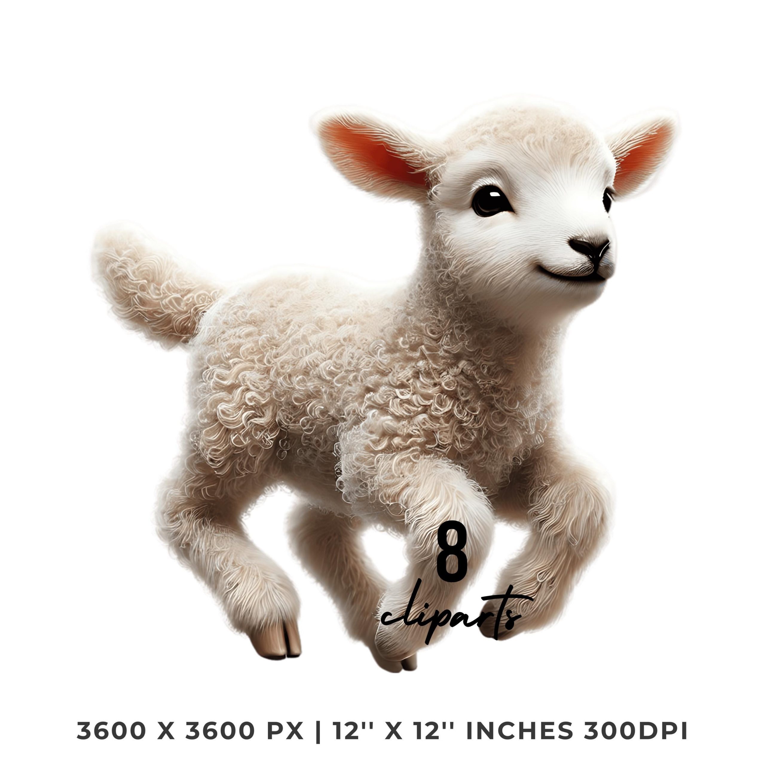 8 Cute Watercolor White Sheep Watercolor Clipart PNG | Spring Easter Funny Sheep Graphic Design Illustration Sublimation | Commercial Use – Instant Digital Download