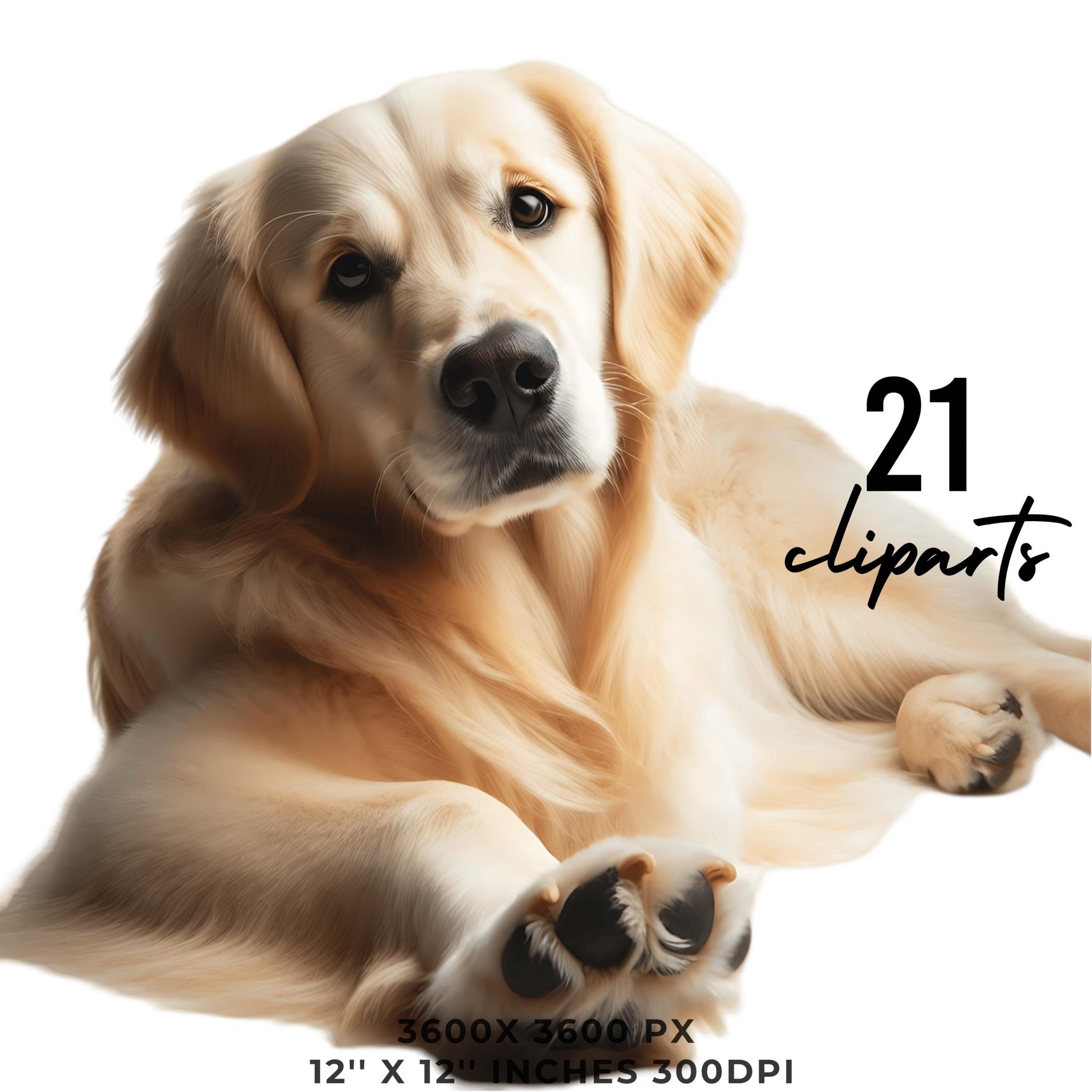 21 Golden Retriever Dog PNG Clipart | Watercolor Golden Retriever for Card Making, Scrapbooking Junk Journaling, Sublimation Commercial Use – Instant Digital Download