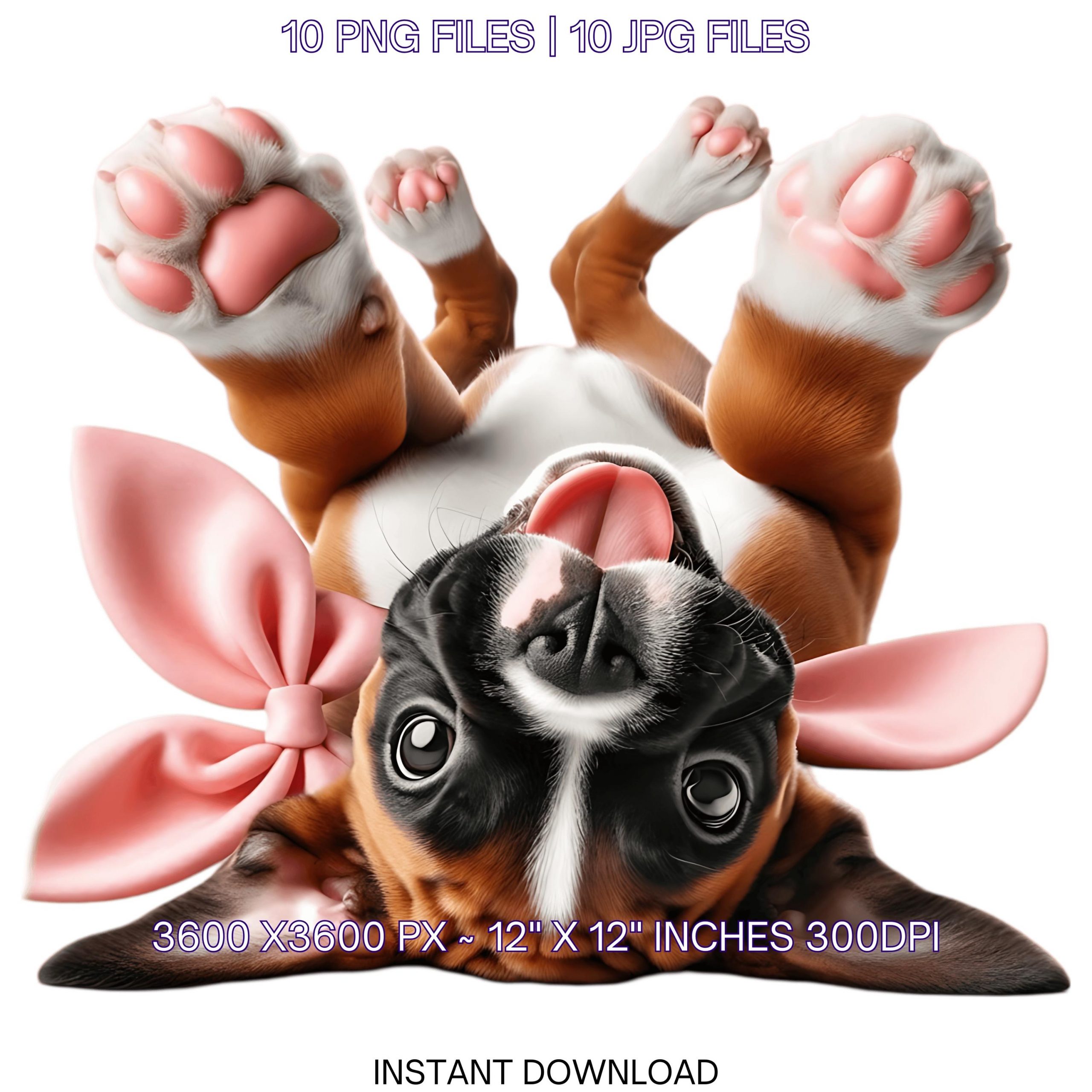 10 Boxer Puppy Dog Wearing Floral Handband & Floral Bow Ready for Easter Egg Hunting Clip Art PNG | Dog Lover Sublimation Commercial – Instant Digital Download