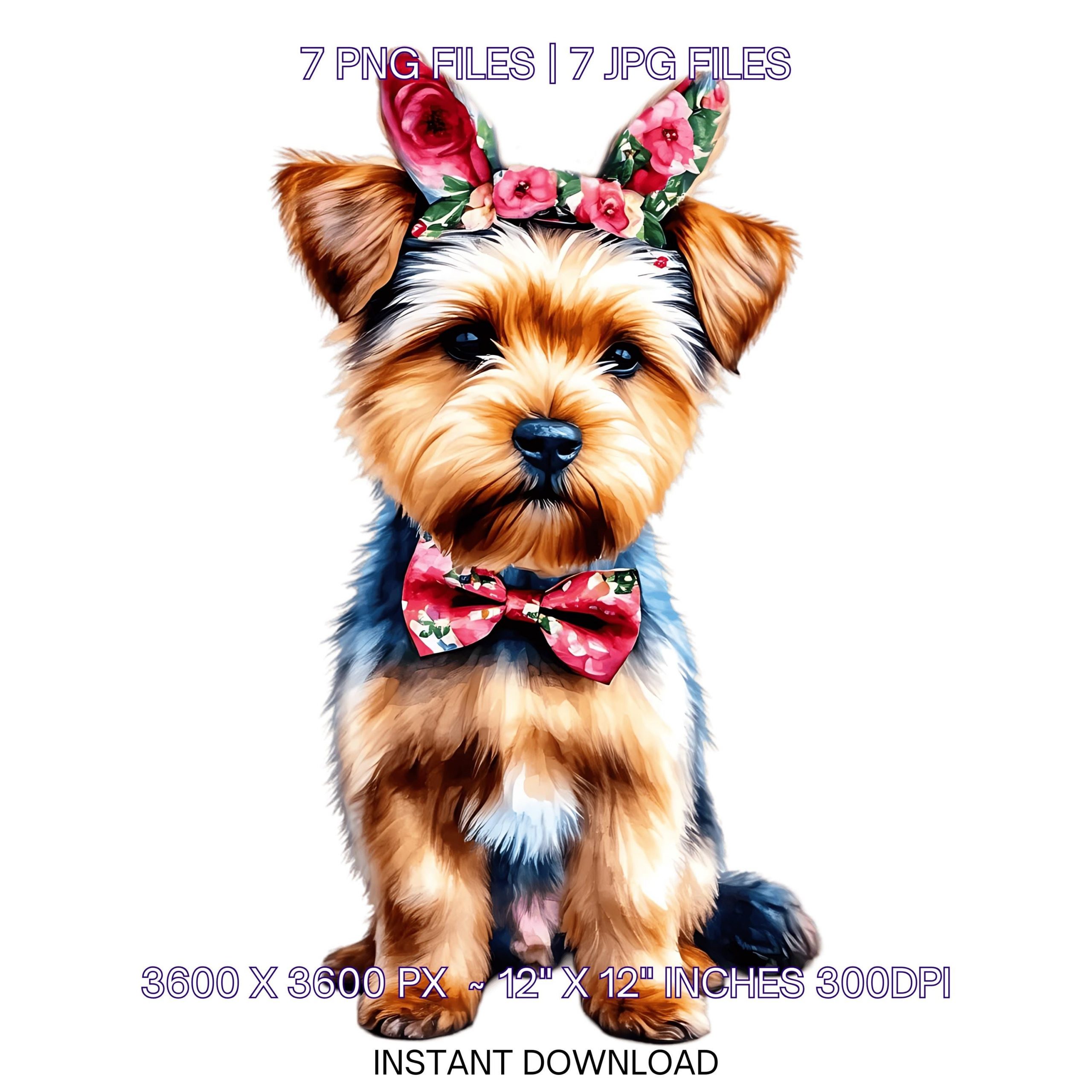 Easter Norfolk Terrier Dog Wearing Floral Bow & Bunny Ear Handband Ready for Easter Egg Hunting Clipart PNG, 7 Dog Lover Commercial Use – Instant Digital Download