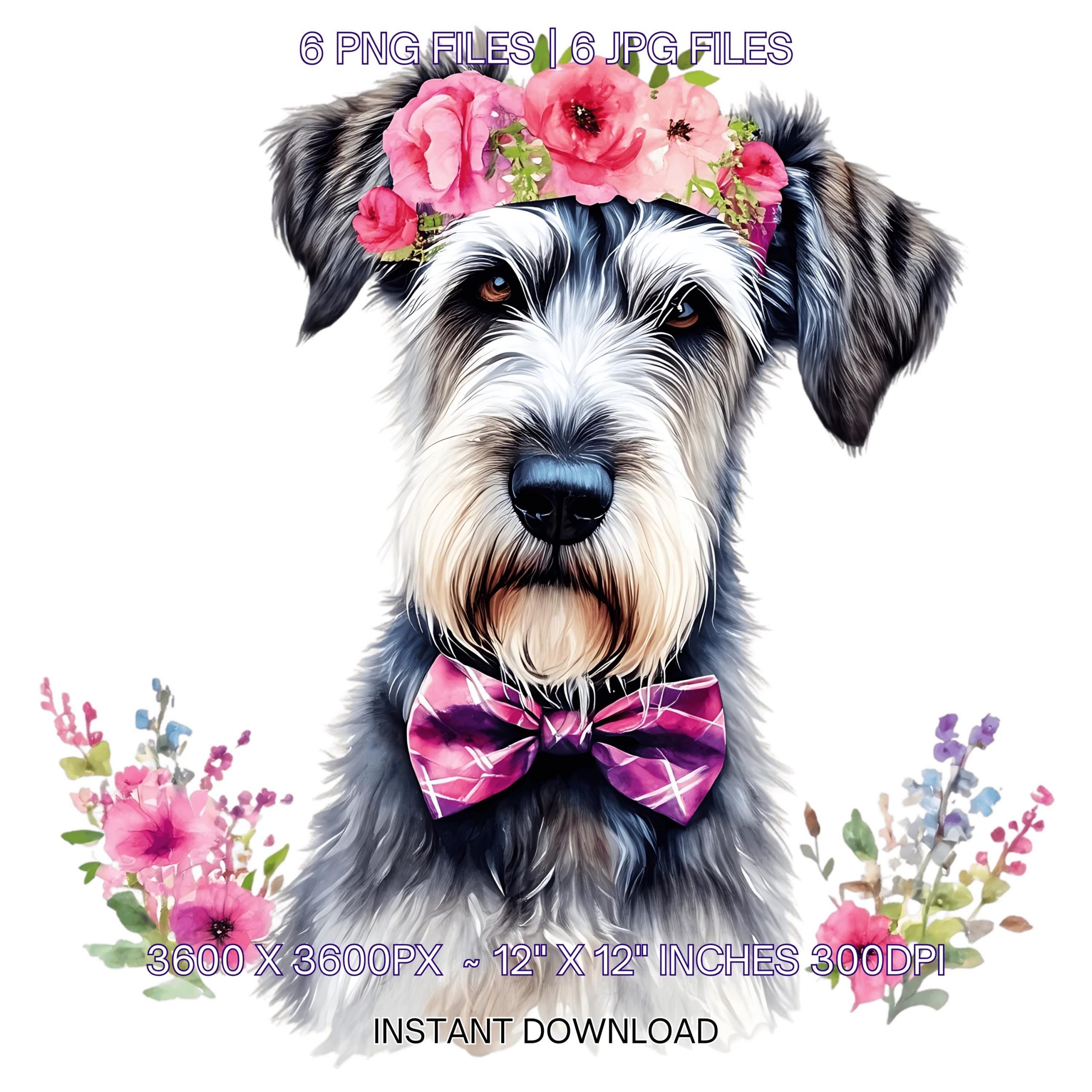 Easter Irish Wolfhound Dog Wearing Floral Bow & Bunny Ear Handband Ready for Easter Egg Hunting Clipart PNG, 6 Dog Lover Commercial Use – Instant Digital Download