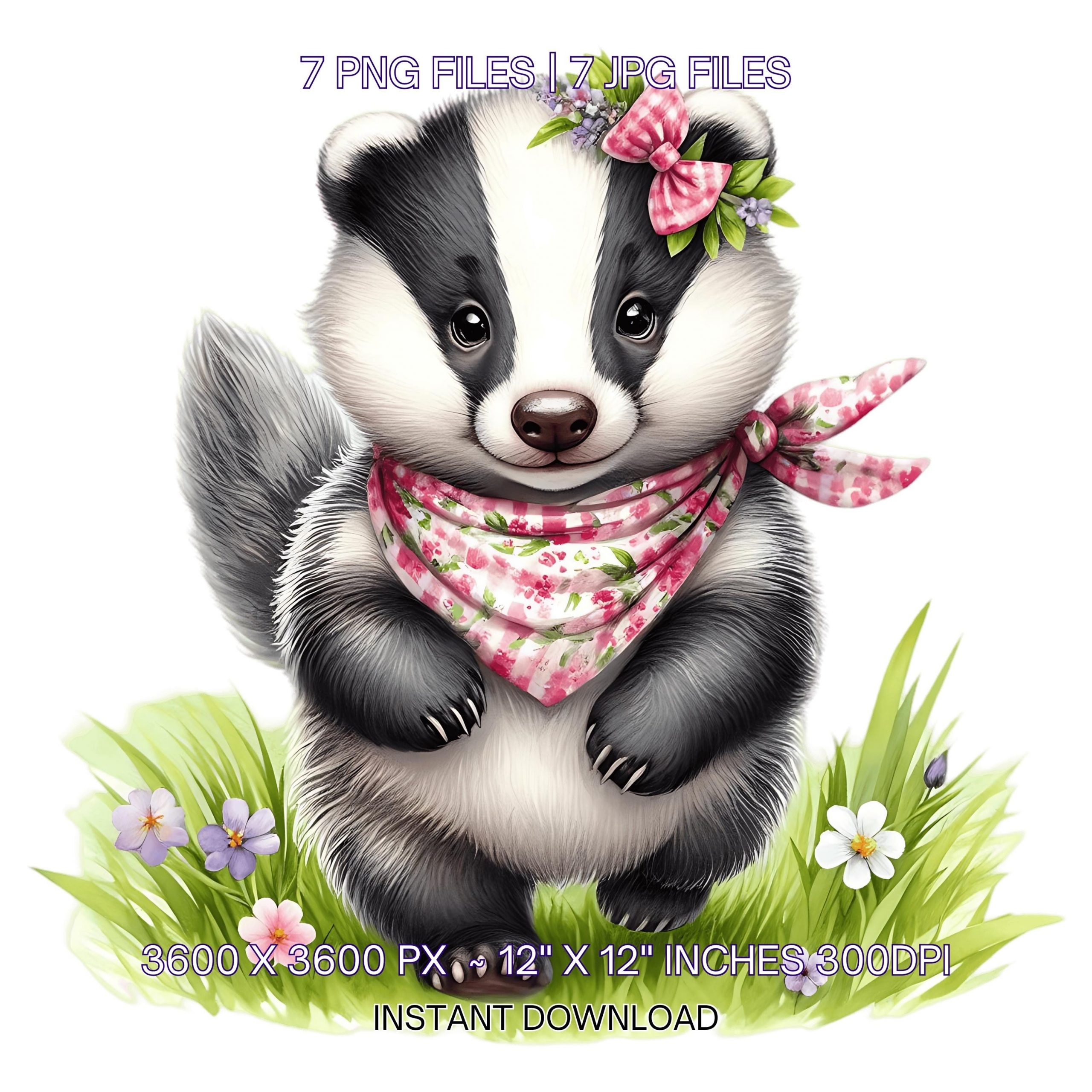 7 Spring Little Badger PNG Clipart, Watercolor Badger, Wild Life Animal, Card Making, Scrapbooking, Junk Journal, Sublimation Commercial Use – Instant Digital Download