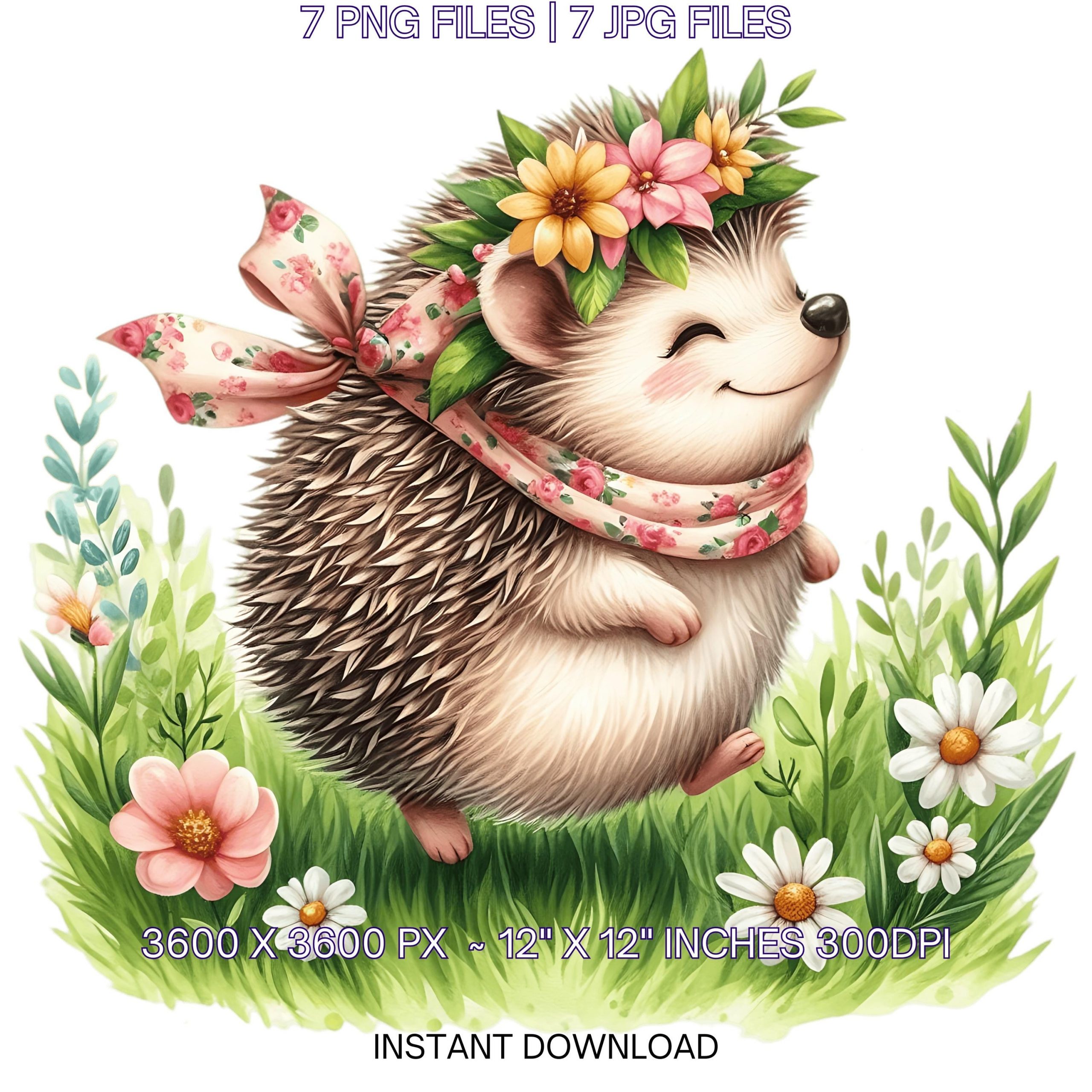 7 Spring Little Hedgehog PNG Clipart, Watercolor Hedgehog, Wild Life Animal, Card Making, Scrapbooking Junk, Sublimation Commercial Use – Instant Digital Download