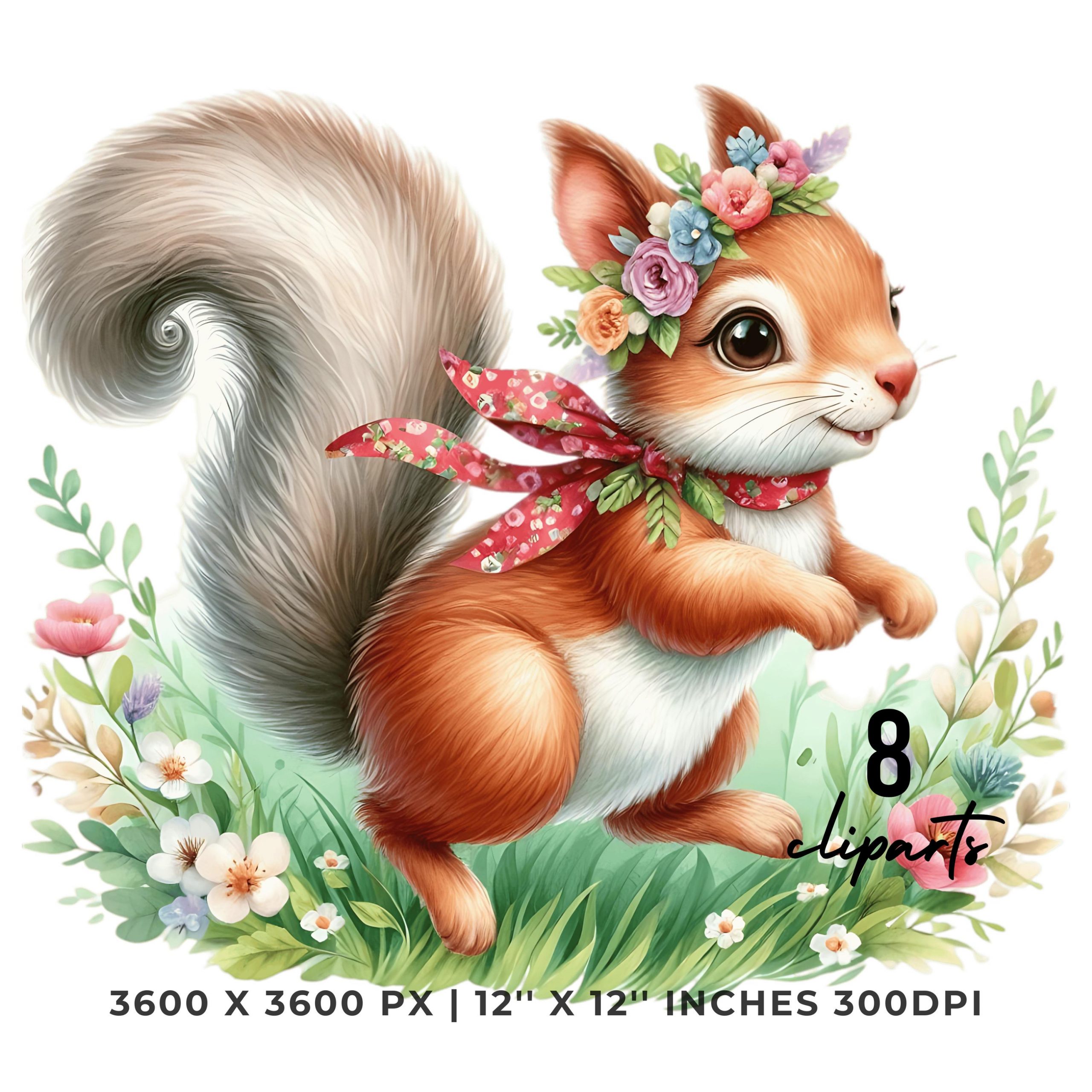 8 Spring Little Squirrel PNG Clipart, Watercolor Squirrel, Wild Life Animal, Card Making, Scrapbooking Junk, Sublimation Commercial Use – Instant Digital Download