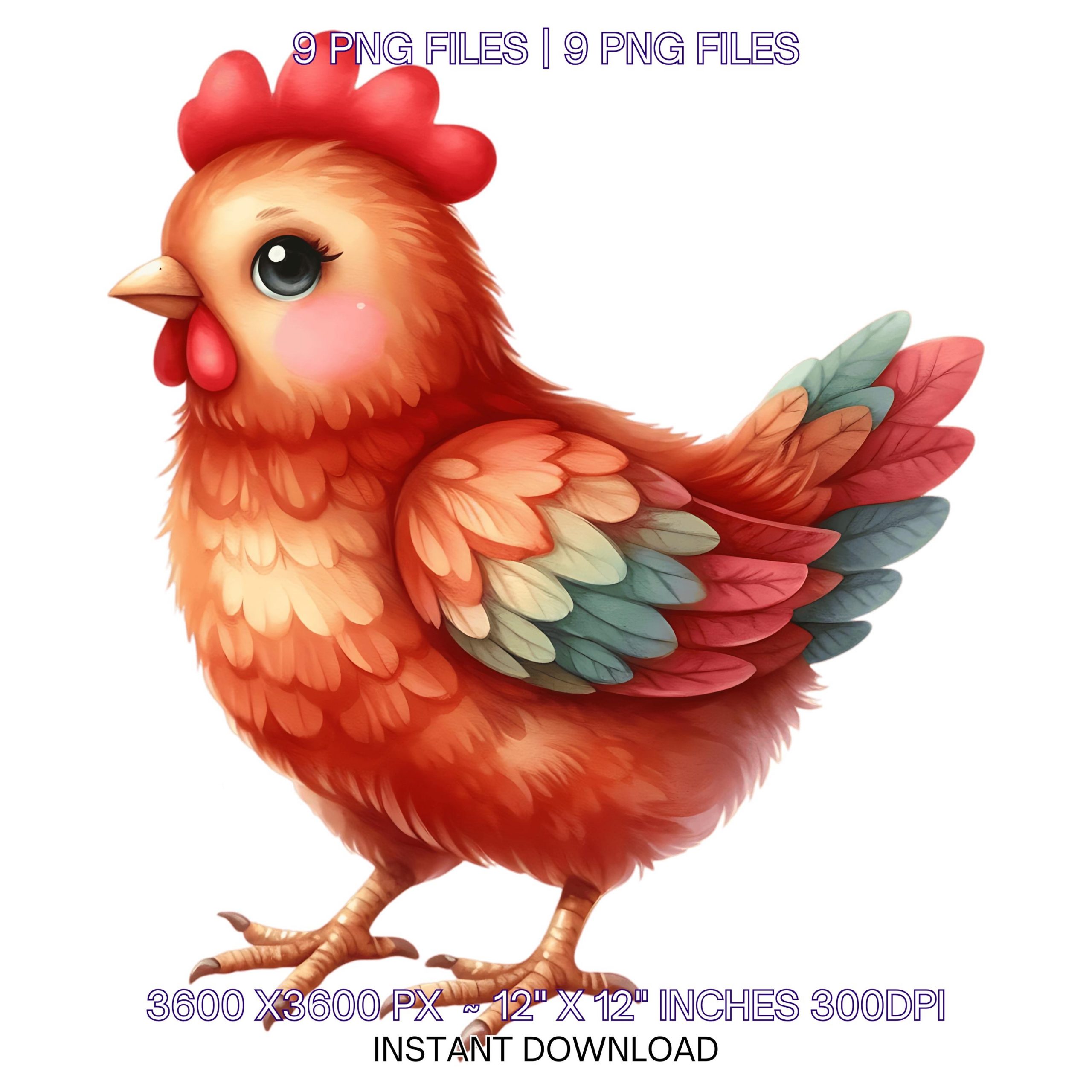 Little Red Hen Clipart | Chicken PNG | 9 Spring Red Hen Sublimation | Watercolor Easter Hen PNG | Farm Life Sublimation | Commercial Use – Instant Digital Download