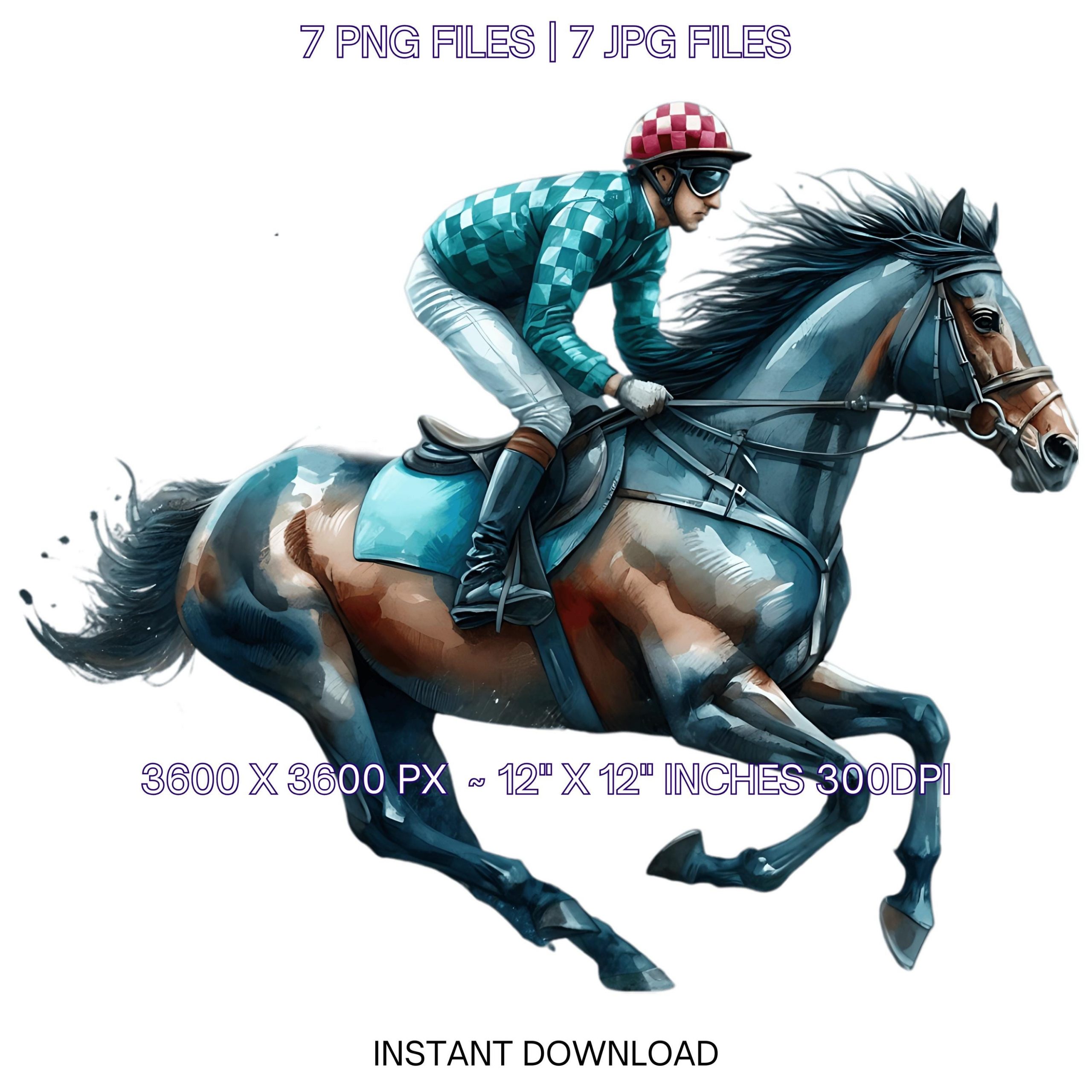 Jockey Boy Horseback Riding Clipart PNG | 7 Watercolor Equestrian Sport Male Jockey | Sublimation Illustration Design | Commercial use – Instant Digital Download