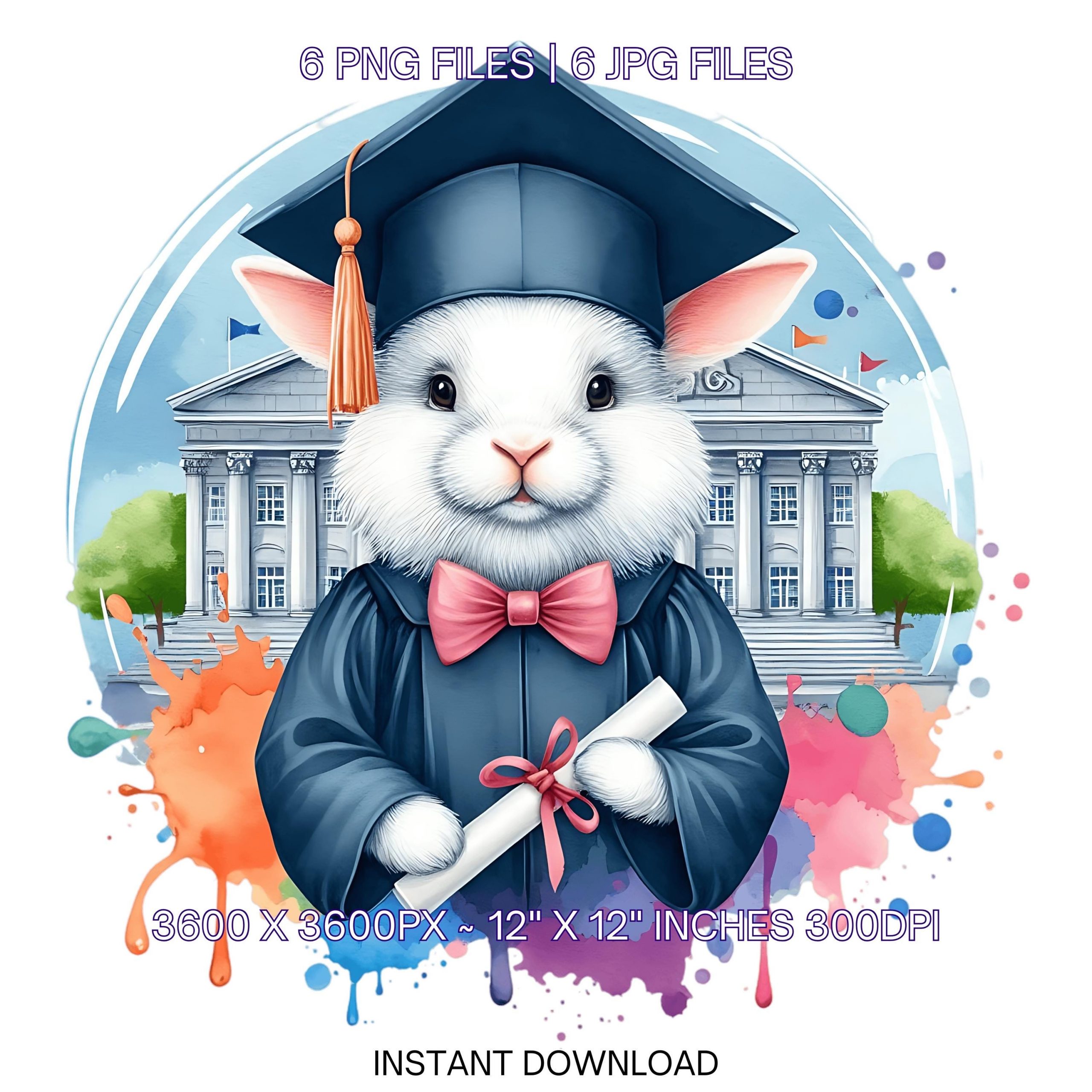 Graduation Rabbit Clipart Grad Student | Graduation Stuffed Bunny wearing Cap holding a Diploma PNG | College Sublimation | Commercial Use – Instant Digital Download