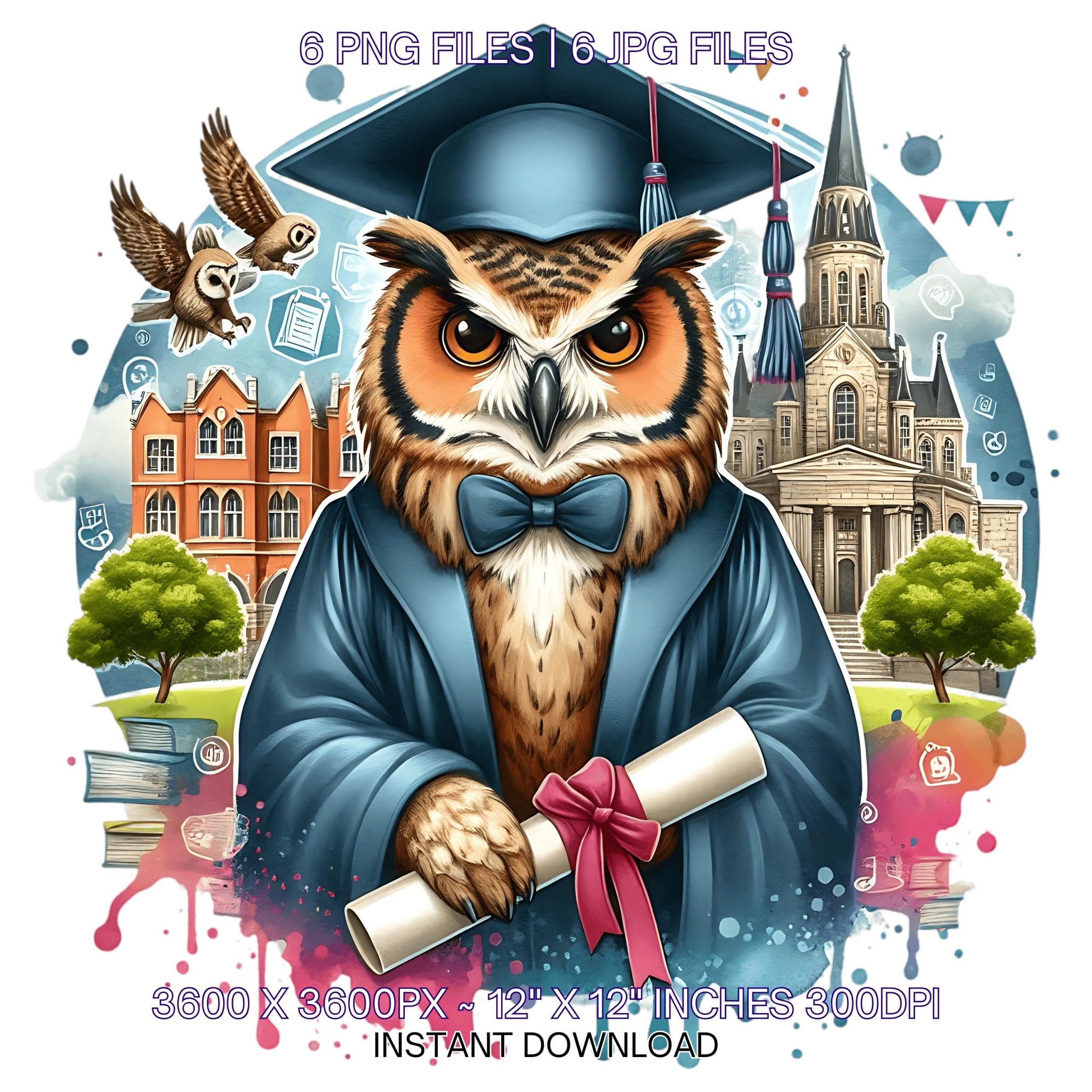 Graduation Owl Clipart Grad Student | Owl wearing Cap holding a Diploma PNG | College Graduate Sublimation | Commercial Use – Instant Digital Download