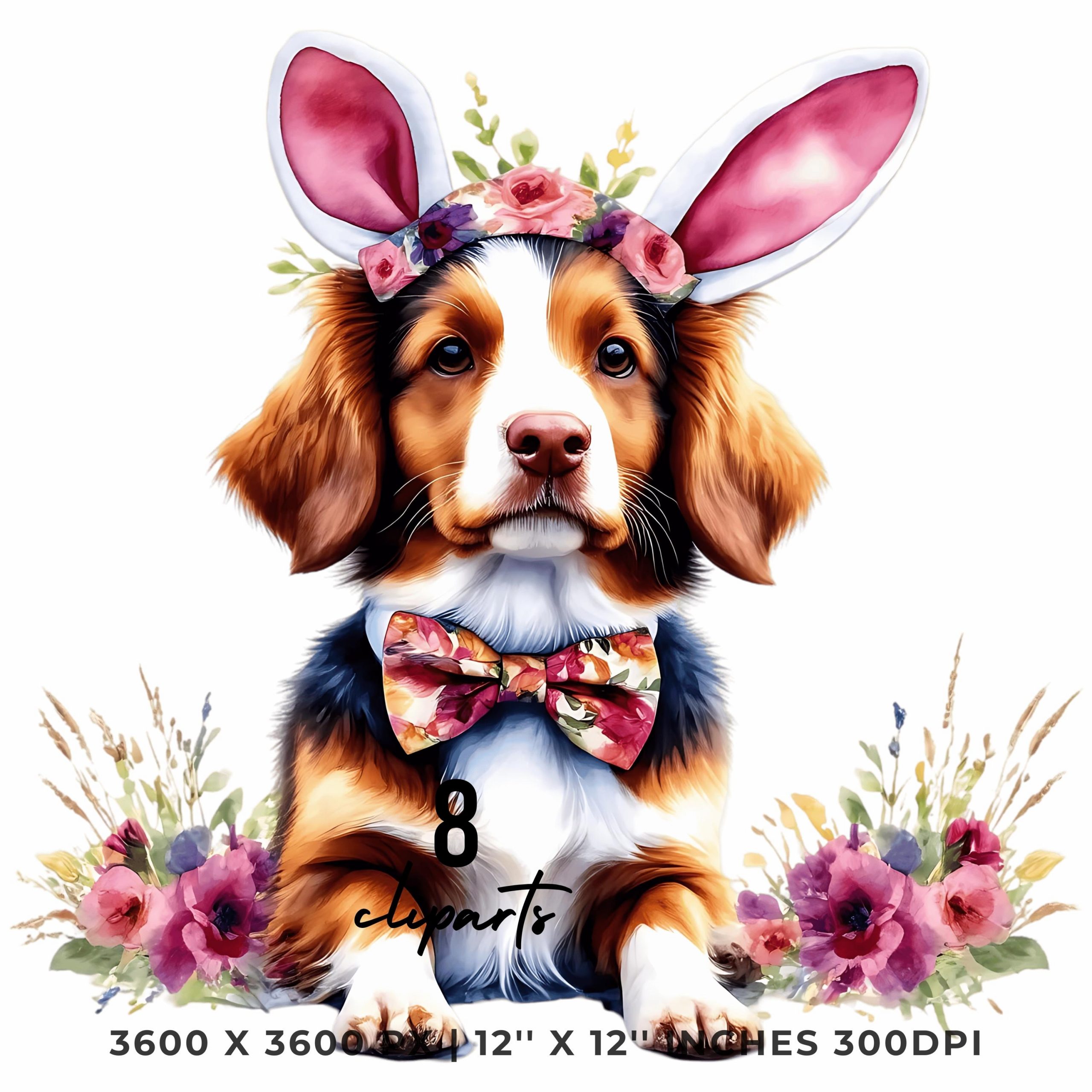 Nova Scotia Duck Tolling Retriever Wearing Floral Bow & Bunny Ear Handband Ready for Easter Egg Hunting Clipart PNG, 8 Dog Lover Commercial – Instant Digital Download