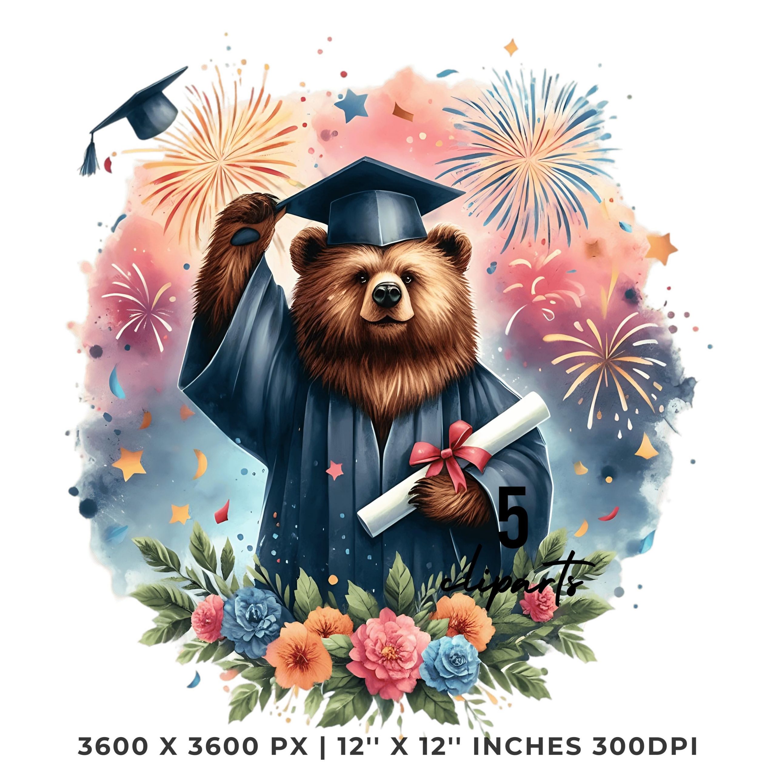 Kindergarten Bear wearing Cap holding a Diploma PNG | Graduation Kindergarten Bear Clipart Grad Student Graduate  | 8 JPG-PNG Commercial Use – Instant Digital Download