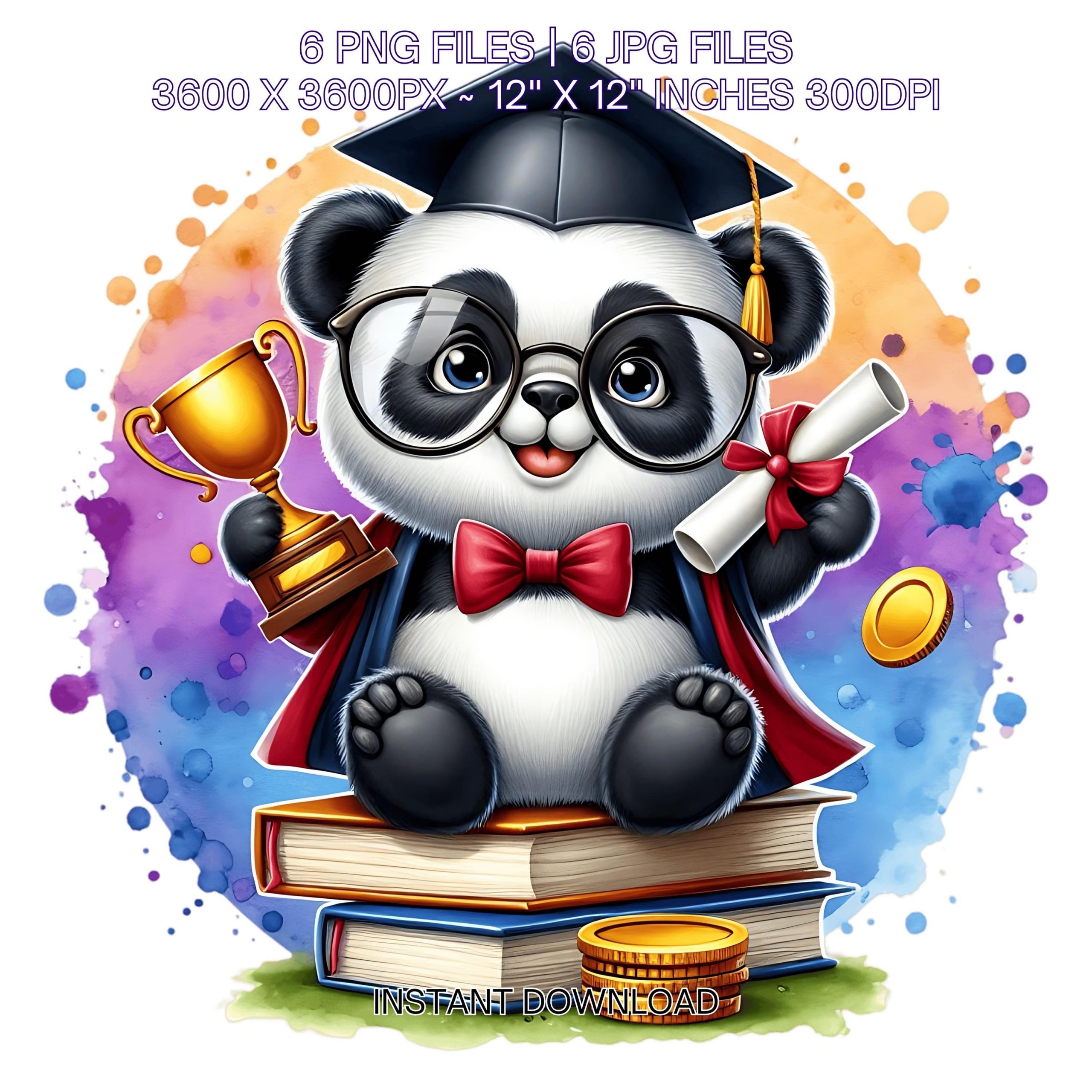 Kindergarten Panda wearing Cap holding a Diploma PNG | Graduation Panda Clipart | Grad Student | Graduate Kid | 6 JPG-PNG Commercial Use – Instant Digital Download