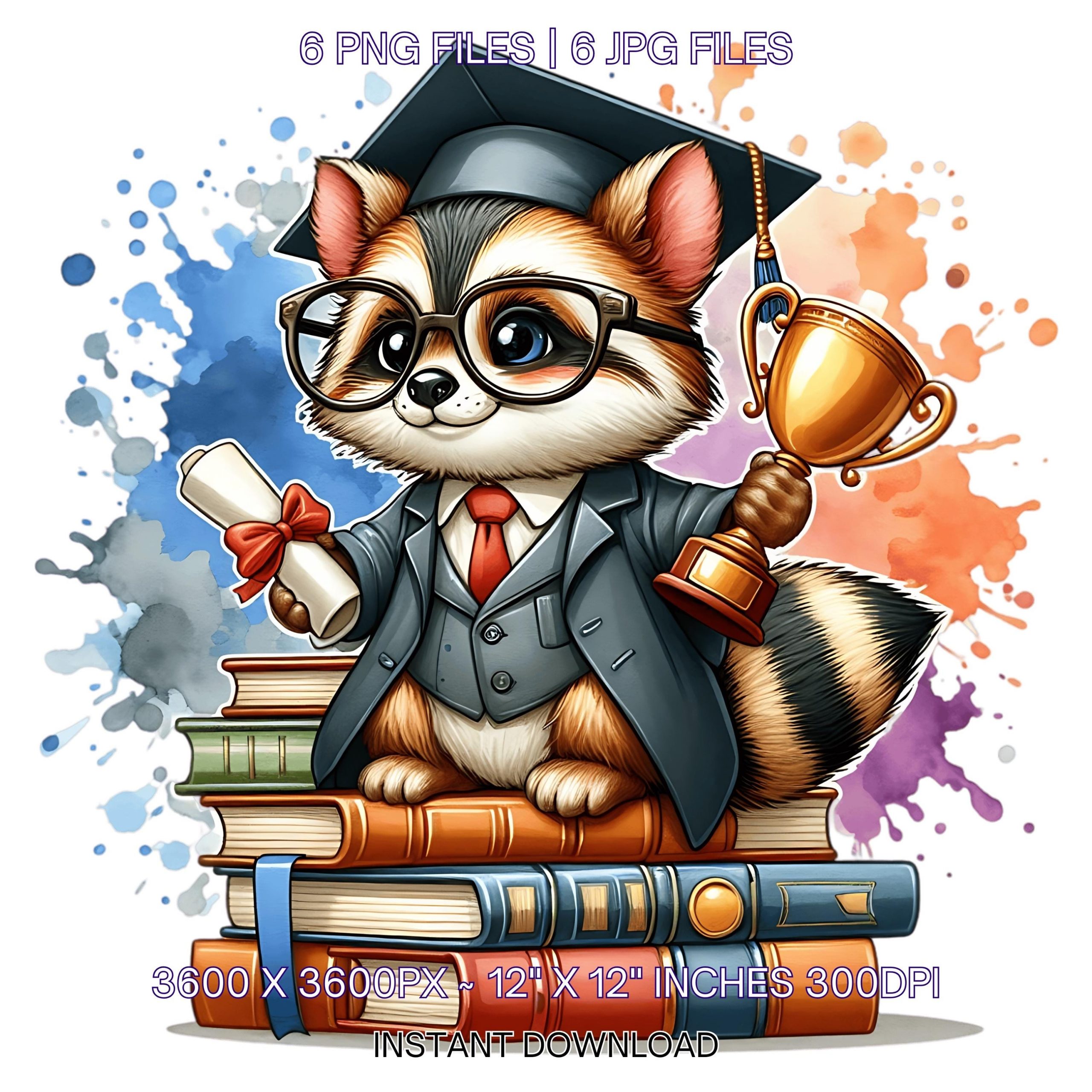 Kindergarten Raccoon wearing Cap holding a Diploma PNG | Graduation Raccoon Clipart | Grad Student | Graduate Kid | 6 JPG-PNG Commercial Use – Instant Digital Download