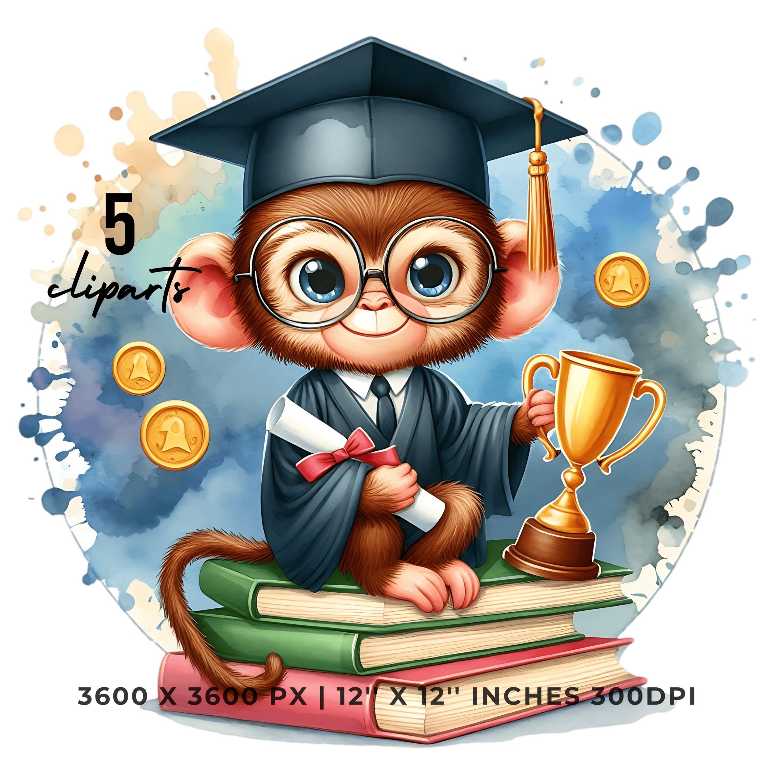 Kindergarten Monkey wearing Cap holding a Diploma PNG | Graduation Monkey Clipart | Grad Student | Graduate Kid | 5 JPG-PNG Commercial Use – Instant Digital Download
