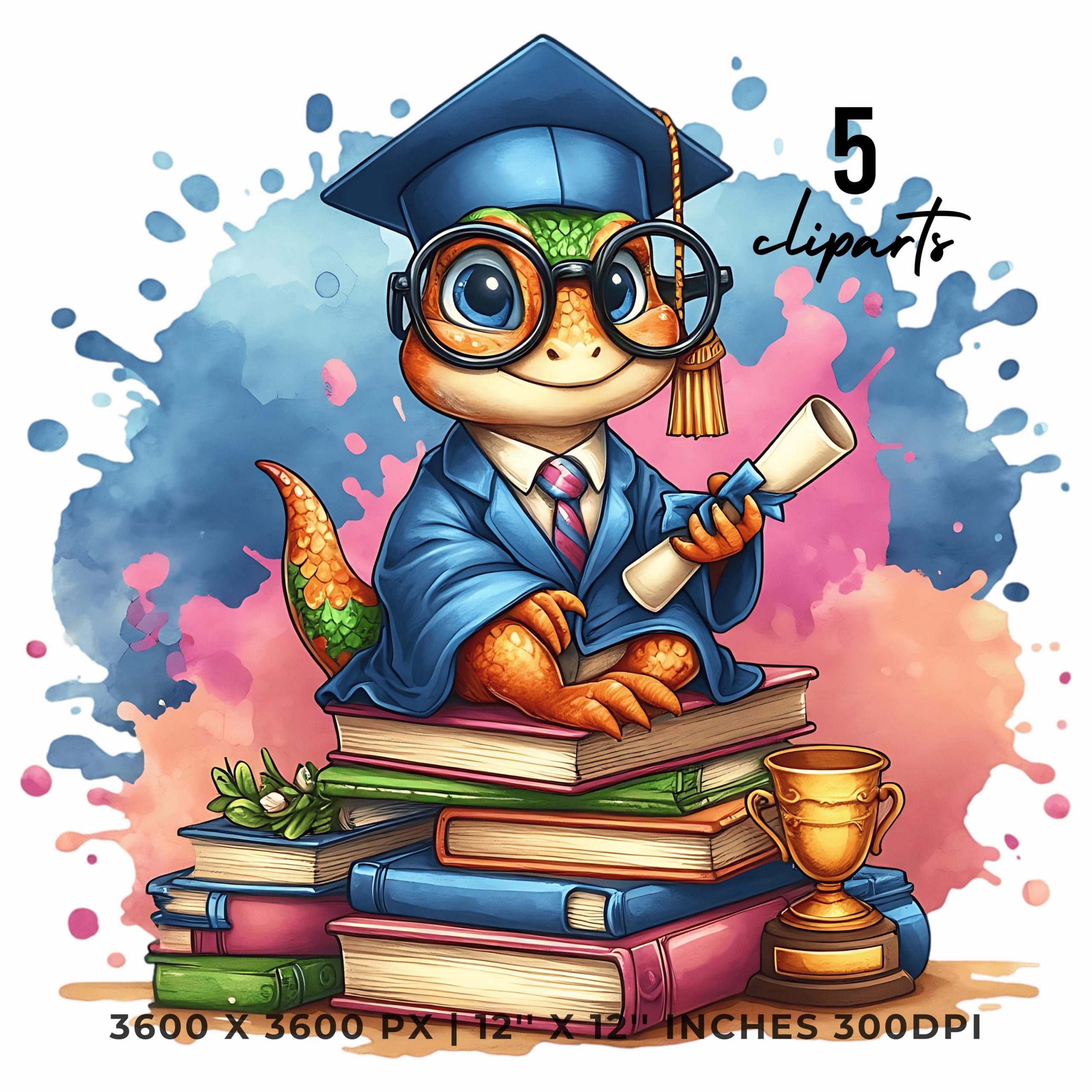 Kindergarten Lizard wearing Cap holding a Diploma PNG | Graduation Lizard Clipart | Grad Student | Graduate Kid | 5 JPG-PNG Commercial Use – Instant Digital Download