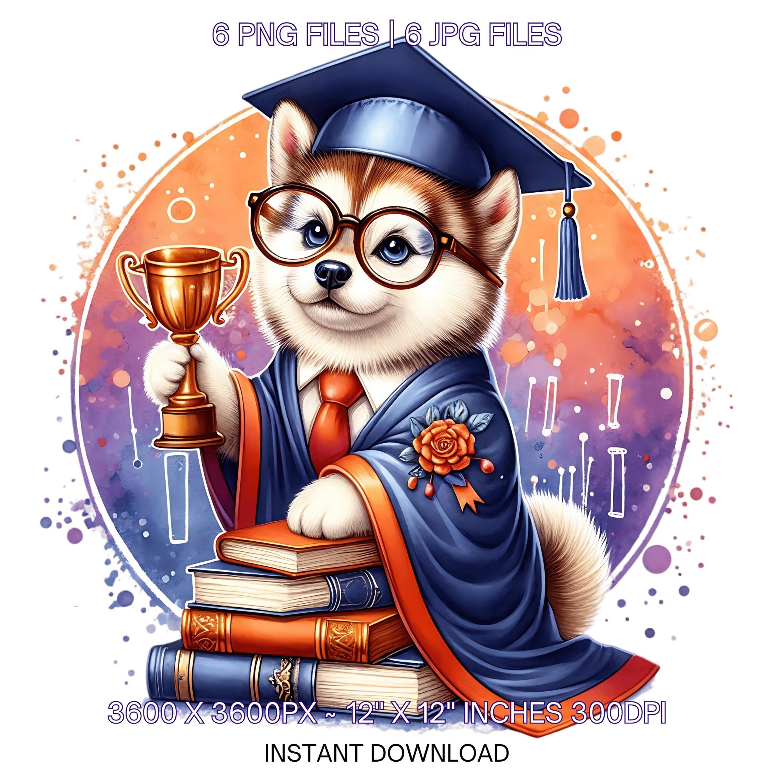 Kindergarten Husky Dog wearing Cap holding a Diploma PNG | Graduation Husky Clipart | Grad Student | Graduate Kid | 6 JPG-PNG Commercial Use – Instant Digital Download