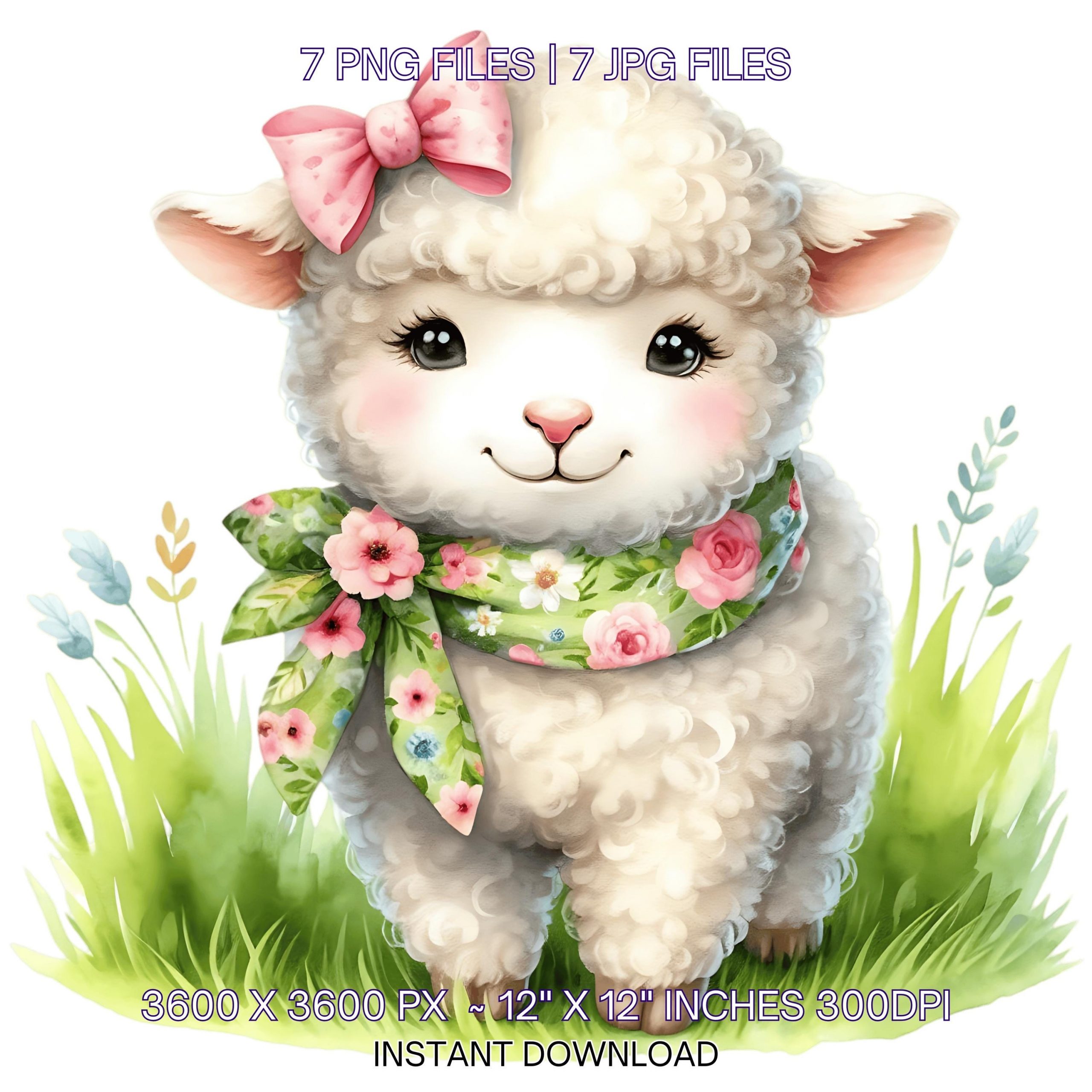 7 Spring Little Sheep PNG Clipart, Watercolor Sheep, Farm Animals, Card Making, Scrapbooking, Junk Journaling, Sublimation, Commercial Use – Instant Digital Download