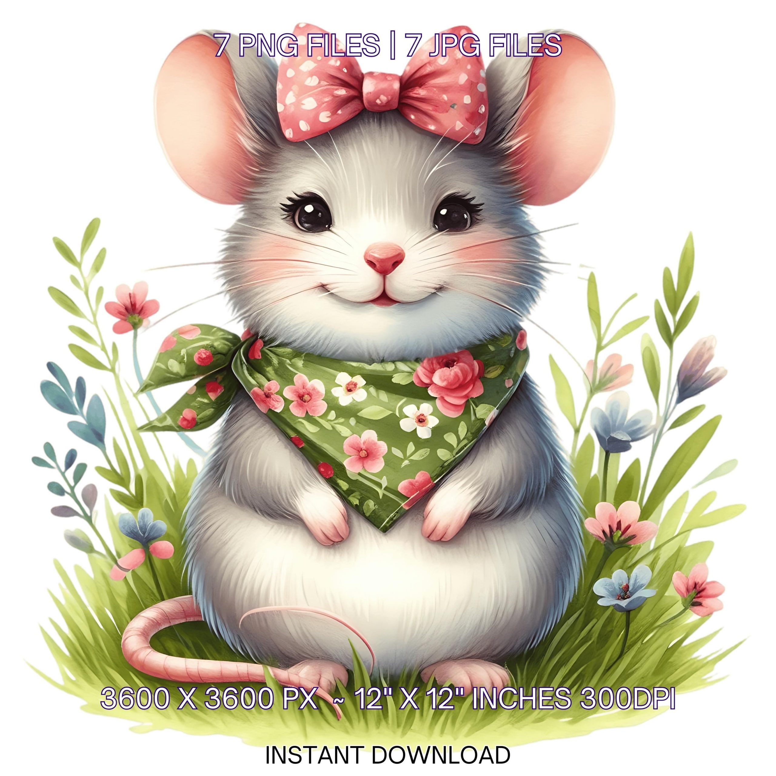 7 Spring Little Mouse PNG Clipart, Watercolor Mouse, Farm Animal, Hen Card Making, Scrapbooking, Junk Journaling, Sublimation Commercial Use – Instant Digital Download