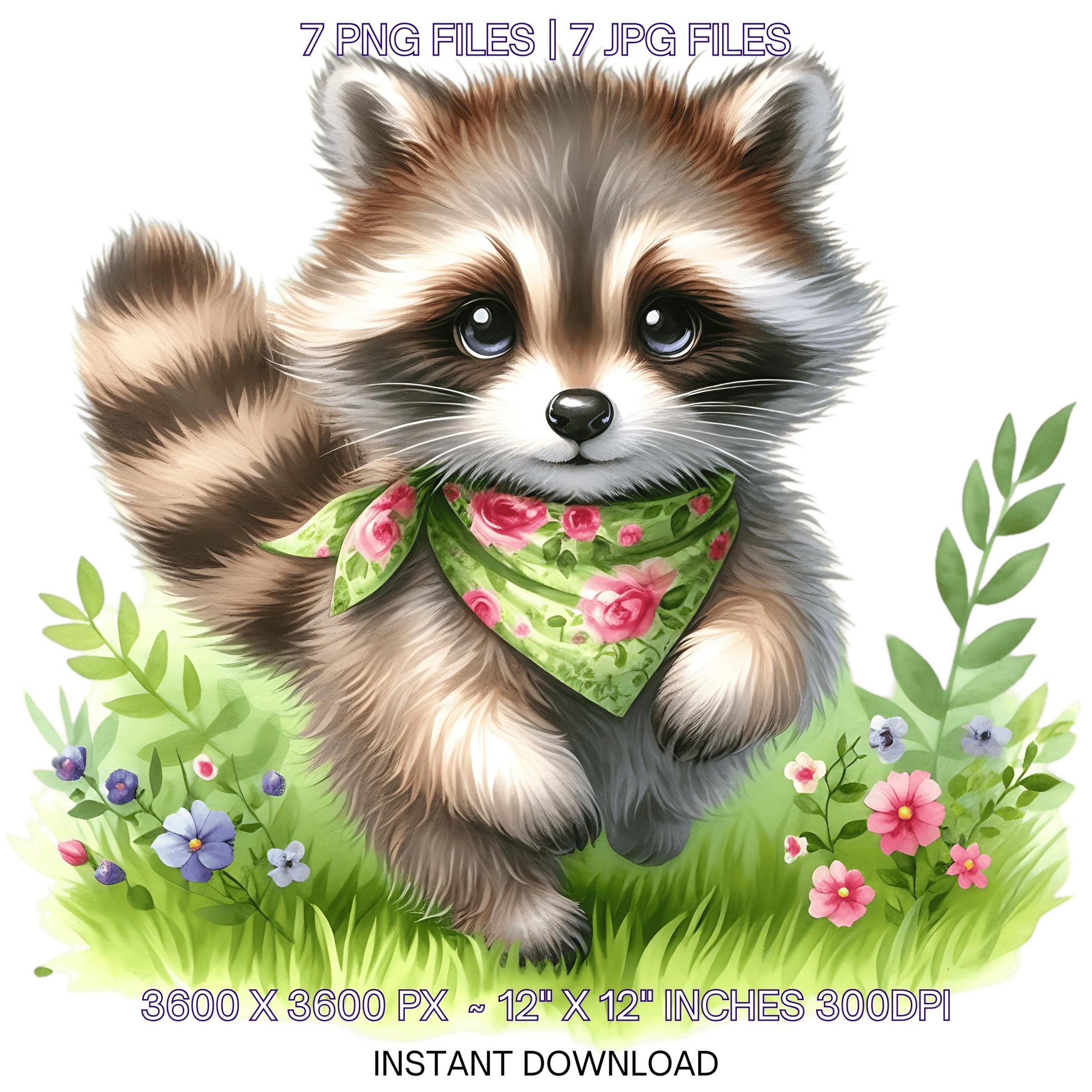 7 Spring Little Raccoon PNG Clipart, Watercolor Raccoon, Wild Life Raccoon, Card Making, Scrapbooking Junk, Sublimation Commercial Use – Instant Digital Download