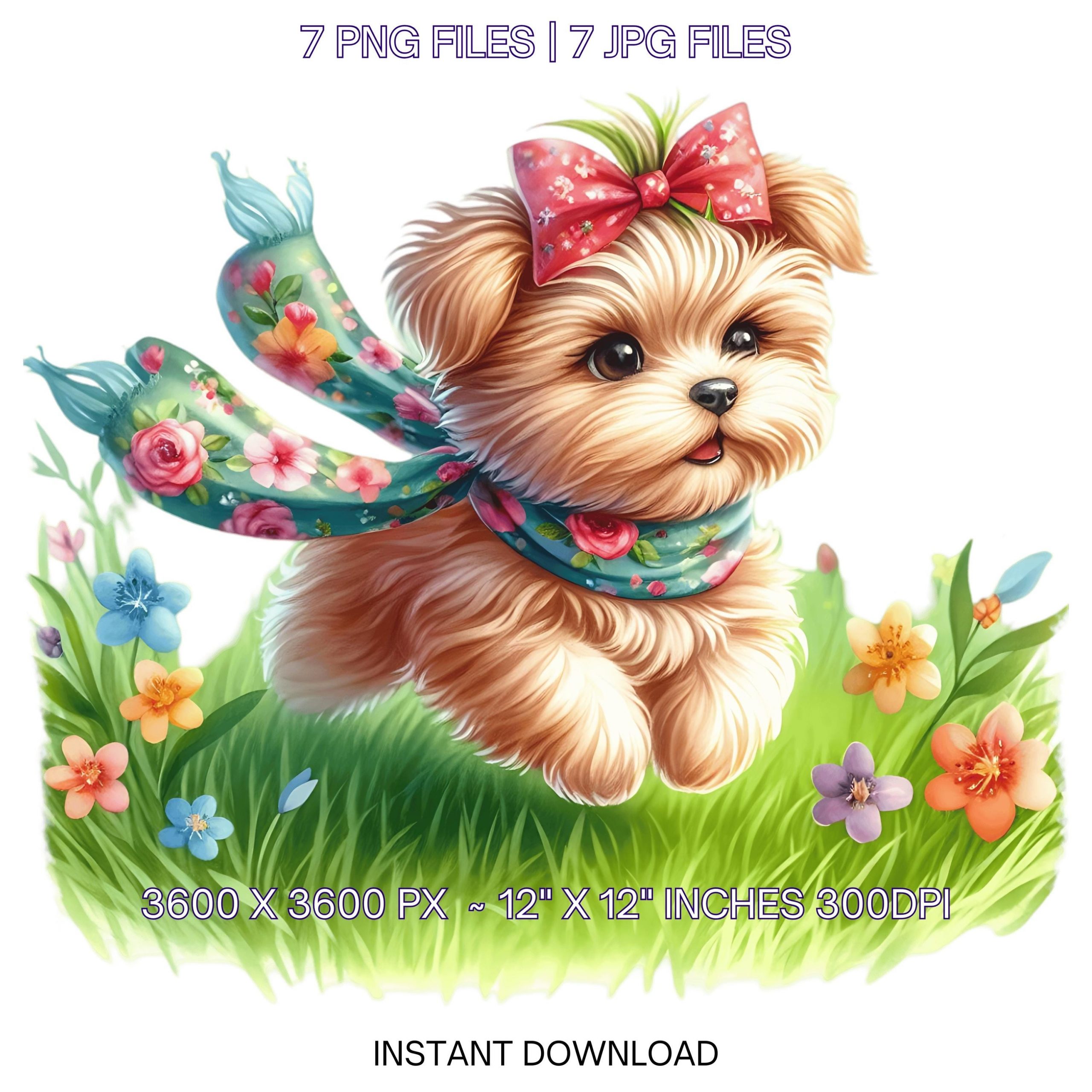 7 Spring Little Brown Dog PNG Clipart, Watercolor Dog, Family Pet, Card Making, Scrapbooking, Junk Journaling, Sublimation Commercial Use – Instant Digital Download