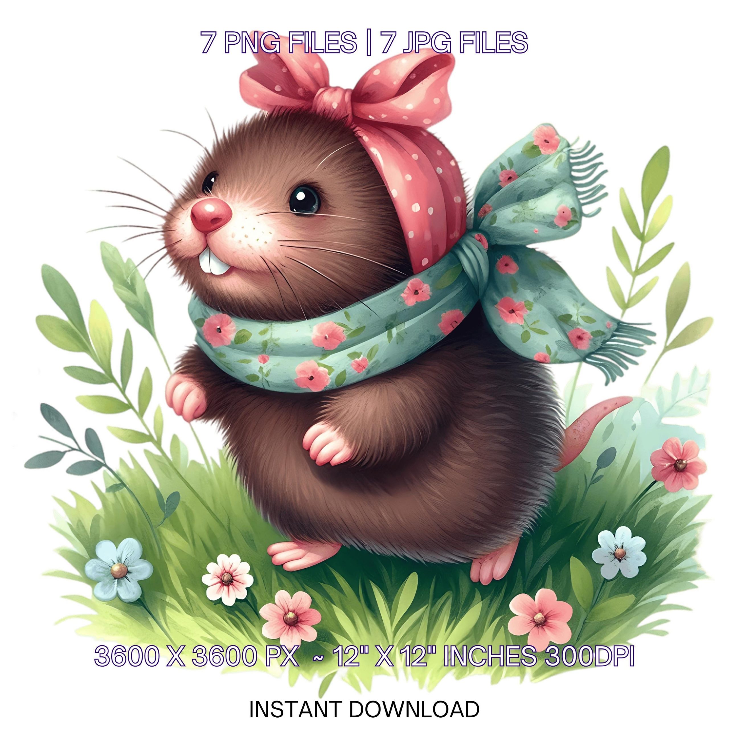 7 Spring Little Mole PNG Clipart, Watercolor Mole, Wild Life Animal, Card Making, Scrapbooking, Junk Journaling, Sublimation, Commercial Use – Instant Digital Download
