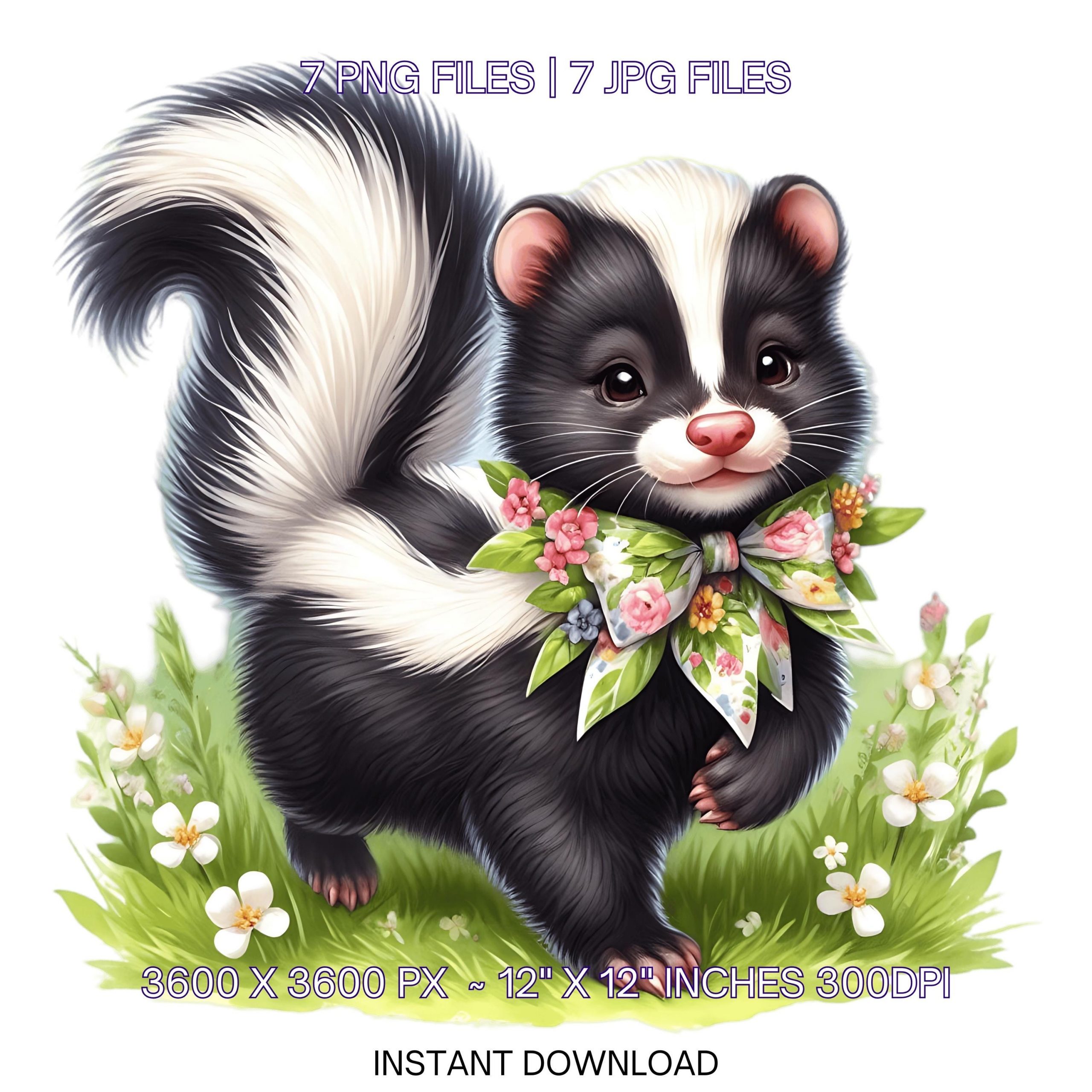 7 Spring Little Skunk PNG Clipart, Watercolor Skunk, Wild Life Animal, Card Making, Scrapbooking, Junk Journal, Sublimation Commercial Use – Instant Digital Download