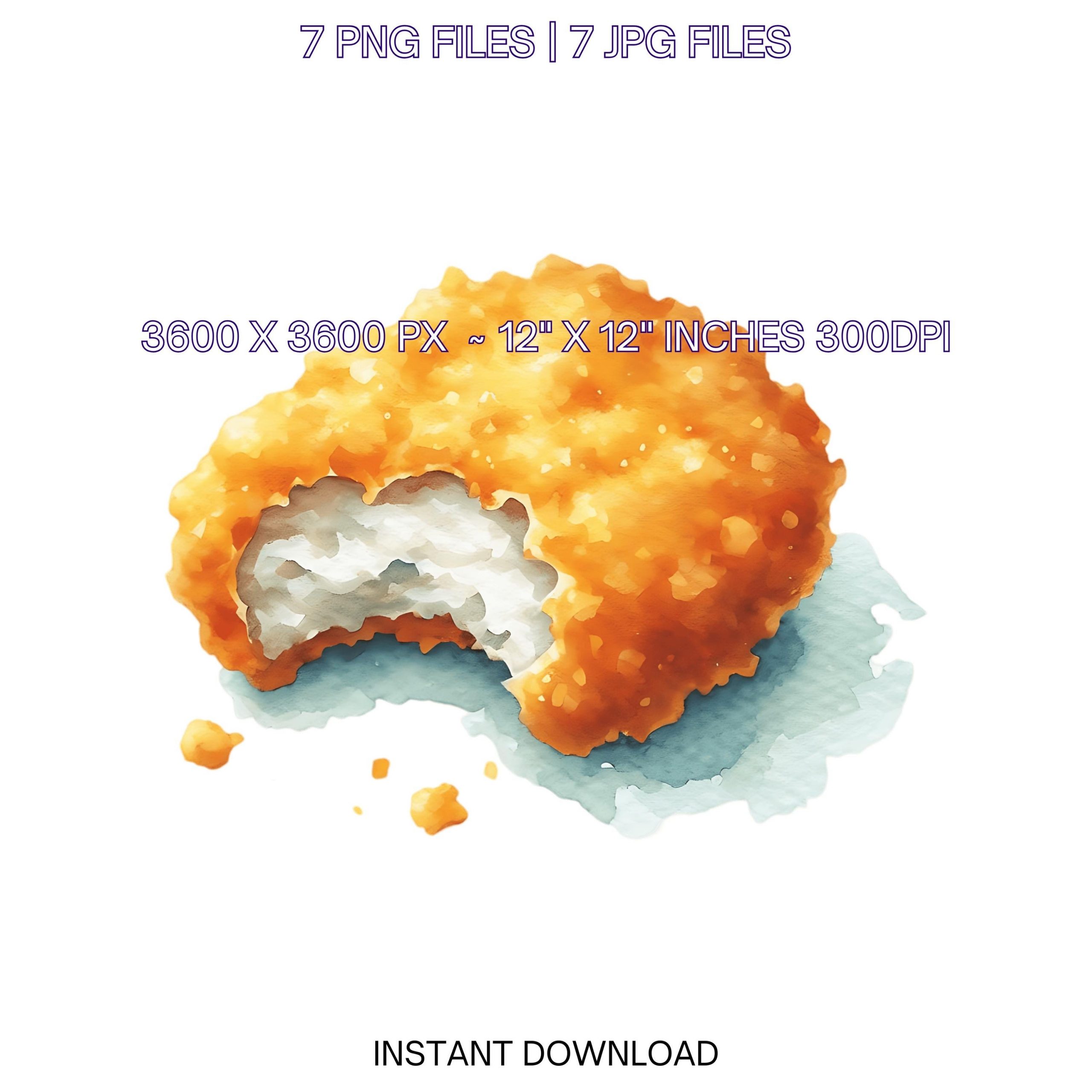 7 Watercolor Chicken Nugget Clipart | Fast Food Clipart | Backyard Party | American Culture PNGs JPGs Bundle Digital Download Commercial Use – Instant Digital Download