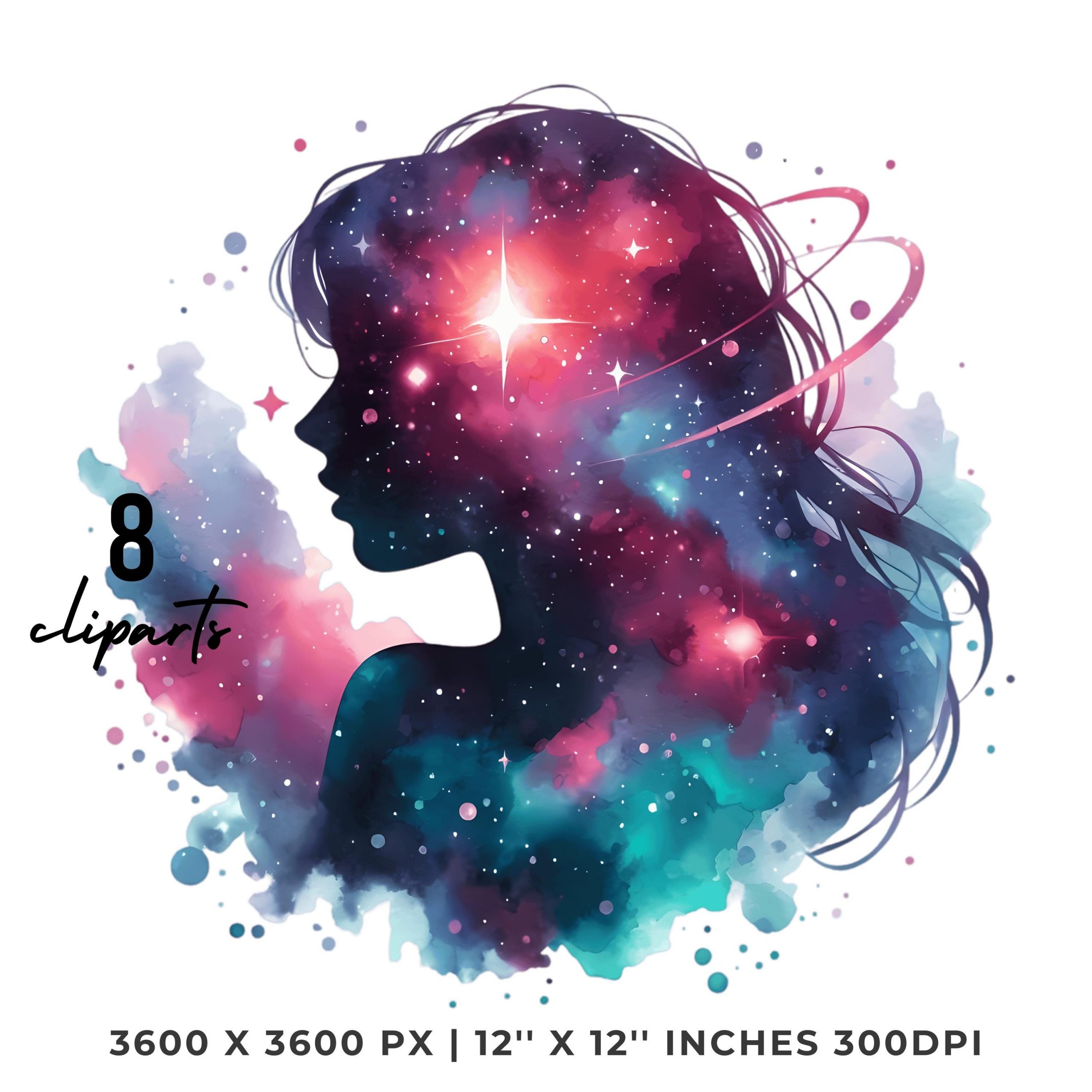 Silhouette Wrapped in Cosmic Stardust PNG Clipart | Silhouette in Cosmic Stardust | Watercolor 8 JPG – 8 PNG Sublimation Commercial Use – Instant Digital Download