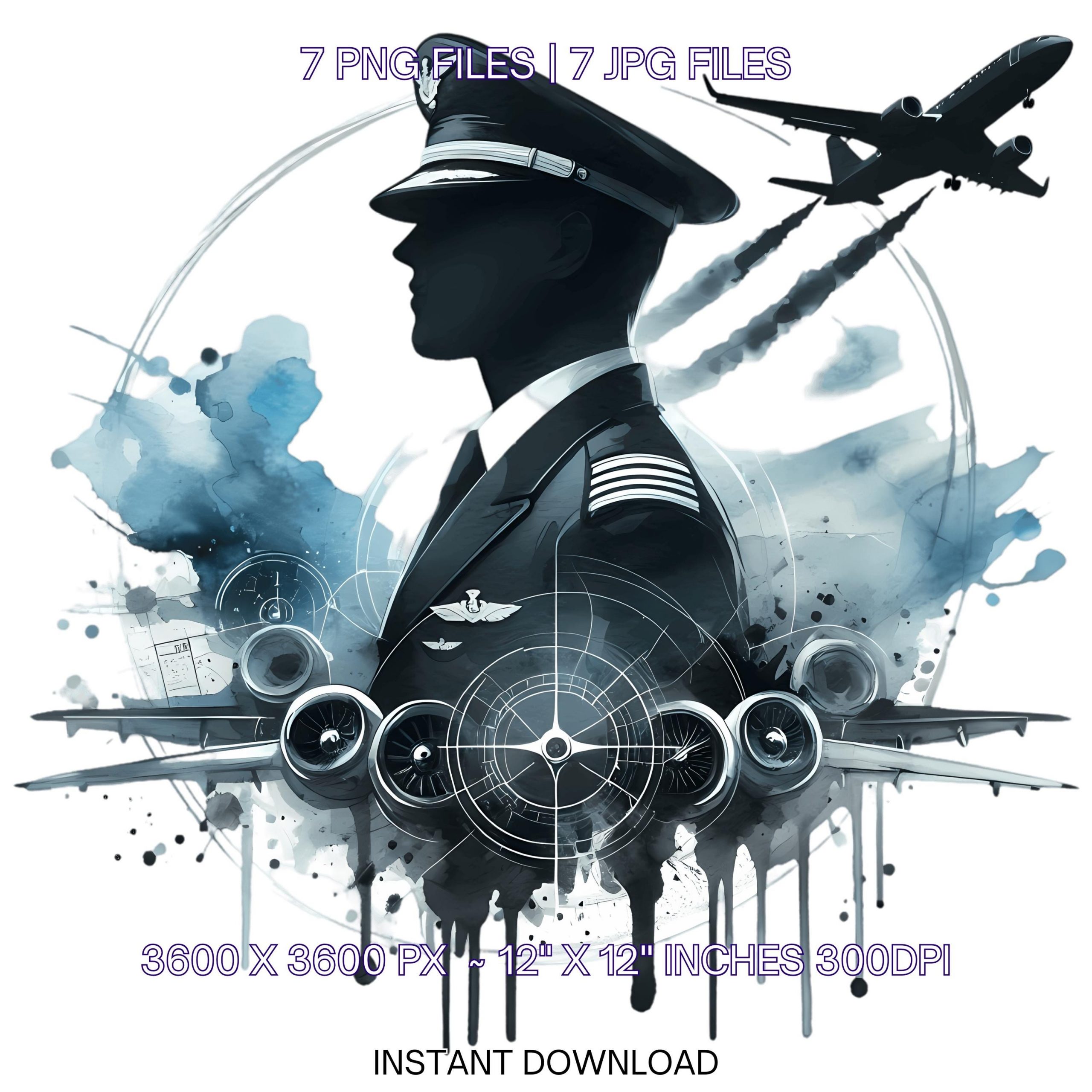 Pilot PNG Clipart | Pilot | Watercolor Pilot | Watercolor Illustration Clipart | Pilot Graphic 7 PNG – 7 JPG Sublimation Commercial Use – Instant Digital Download