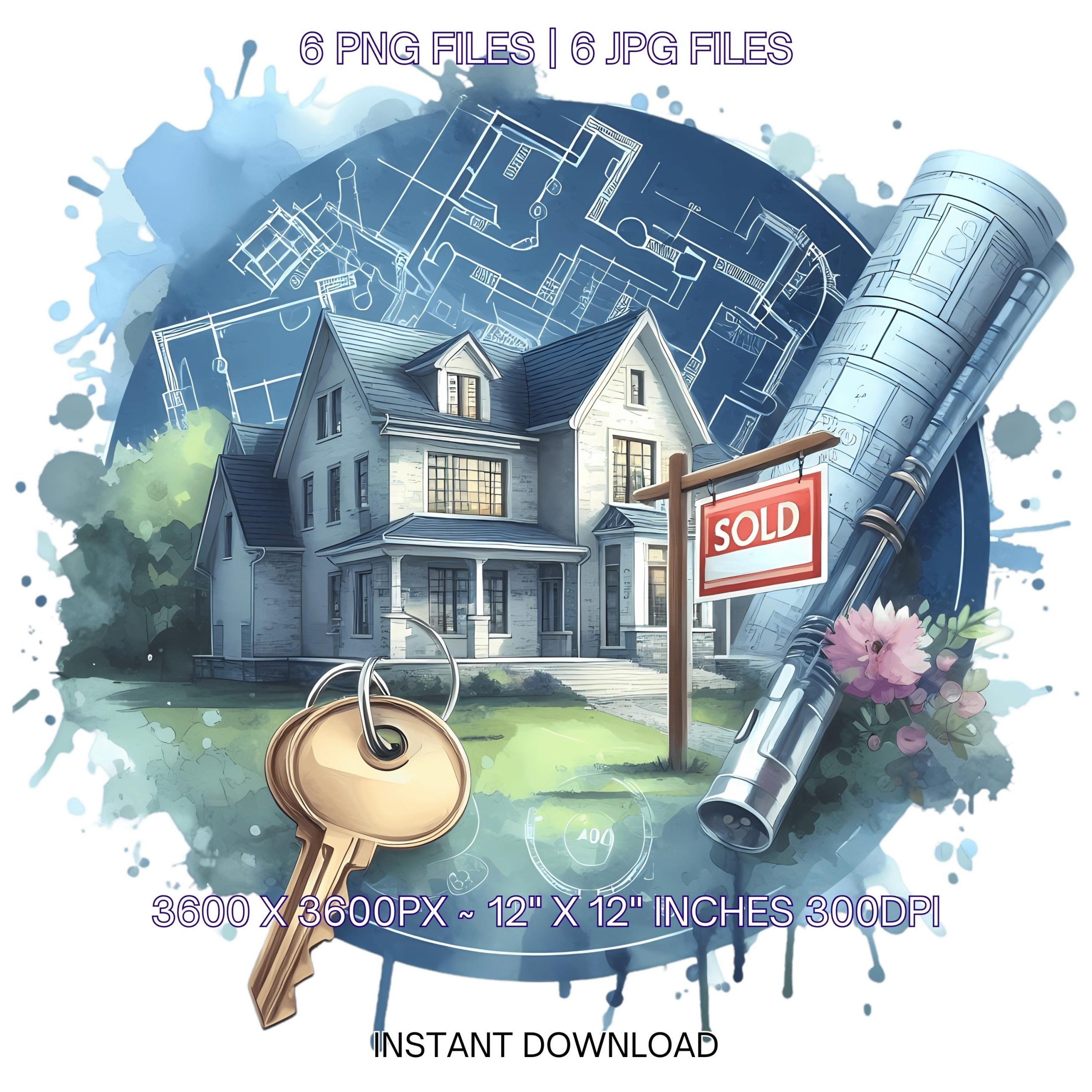 Real Estate Agent PNG Clipart | Real Estate Agent | Watercolor Real Estate Agent | Illustration 6 PNG – 6 JPG Sublimation Commercial Use – Instant Digital Download