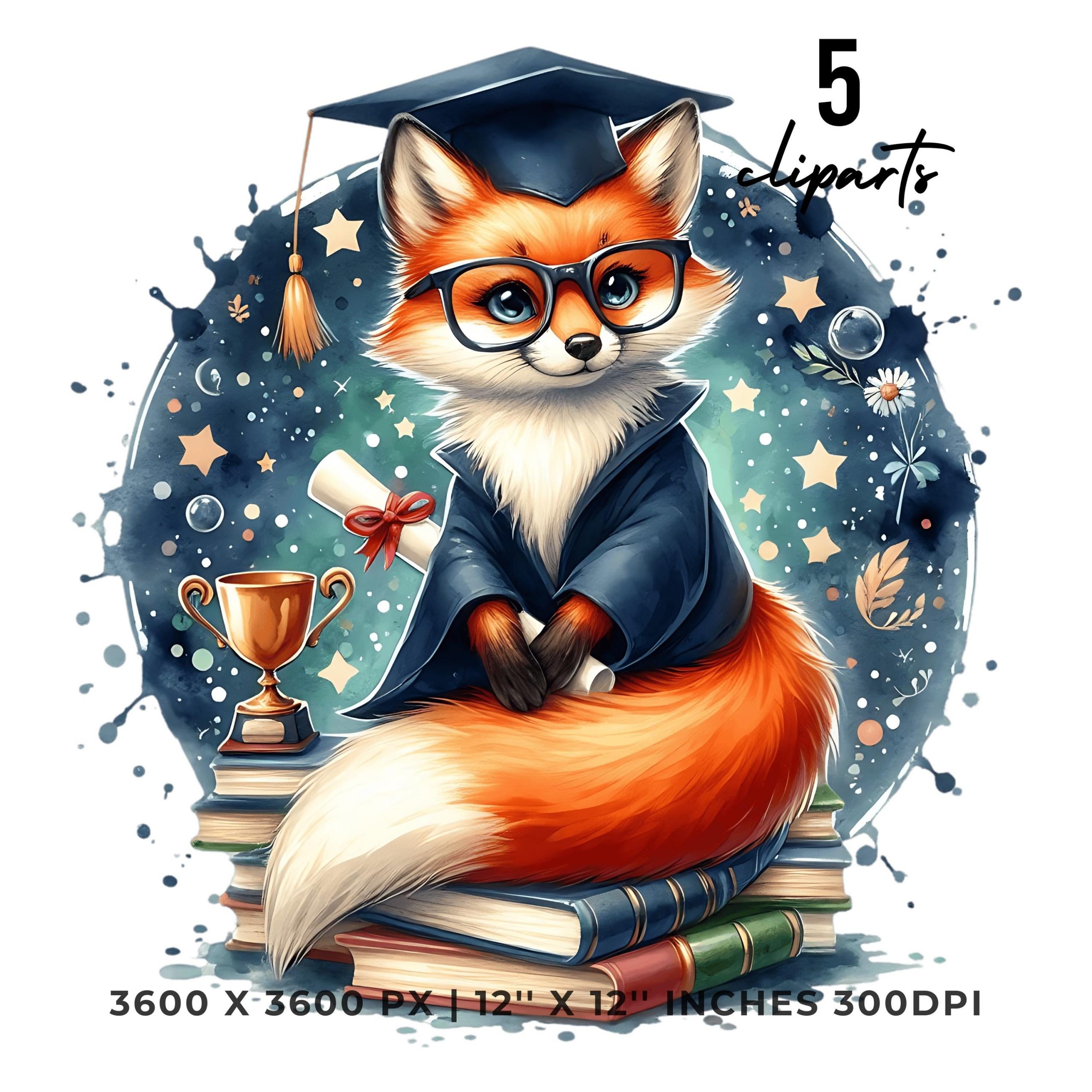 Fox wearing Cap holding a Diploma PNG | Graduation Fox Clipart Grad Student | Kindergarten Graduate Sublimation | 5 PNG-JPG Commercial Use – Instant Digital Download