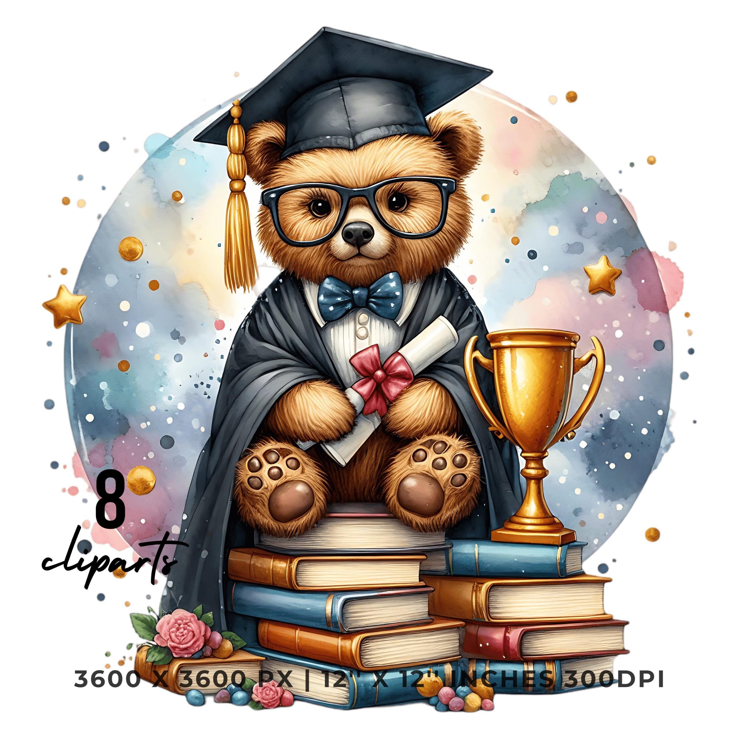 Bear wearing Cap holding a Diploma PNG | Graduation Kindergarten Bear Clipart Grad Student | Graduate Sublimation | 8 JPG-PNG Commercial Use – Instant Digital Download