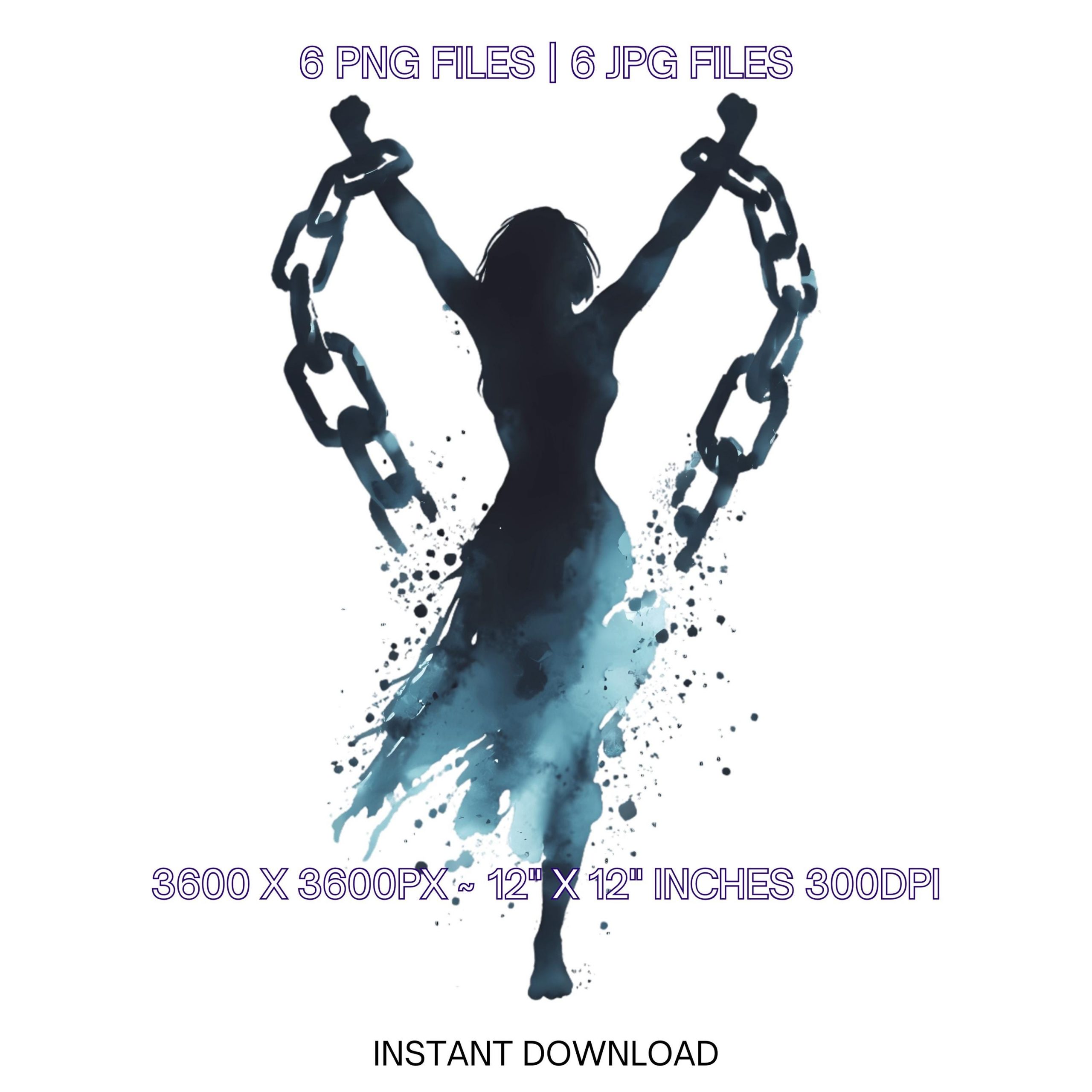 Feminine Silhouette Breaking Chains PNG Clipart | Woman Freedom | Silhouette Illustration Clipart | 6 JPG – 6 PNG Sublimation Commercial Use – Instant Digital Download