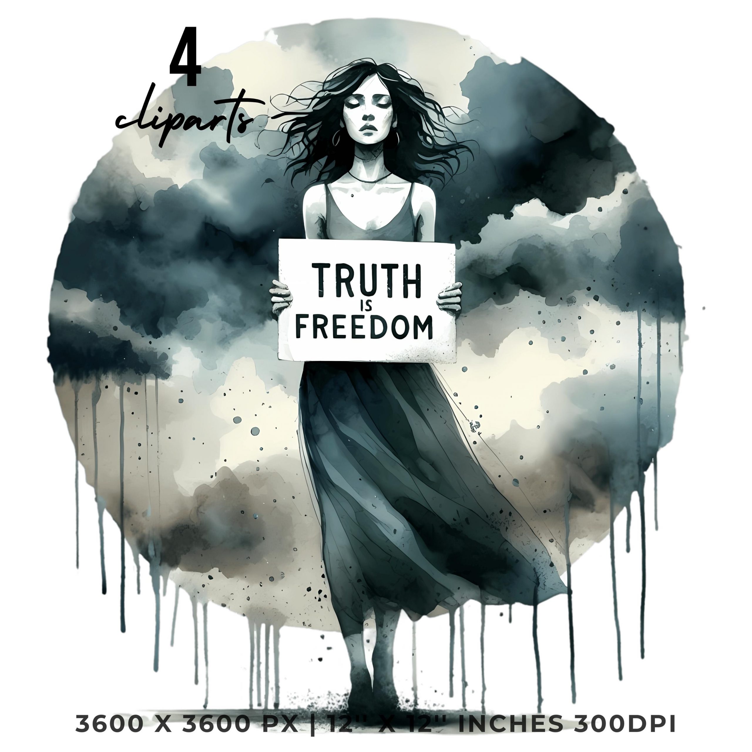 Truth is Freedom PNG Clipart | Truth is Freedom | Woman Affirmation | Watercolor Illustration 4 JPG – 4 PNG Sublimation Commercial Use – Instant Digital Download