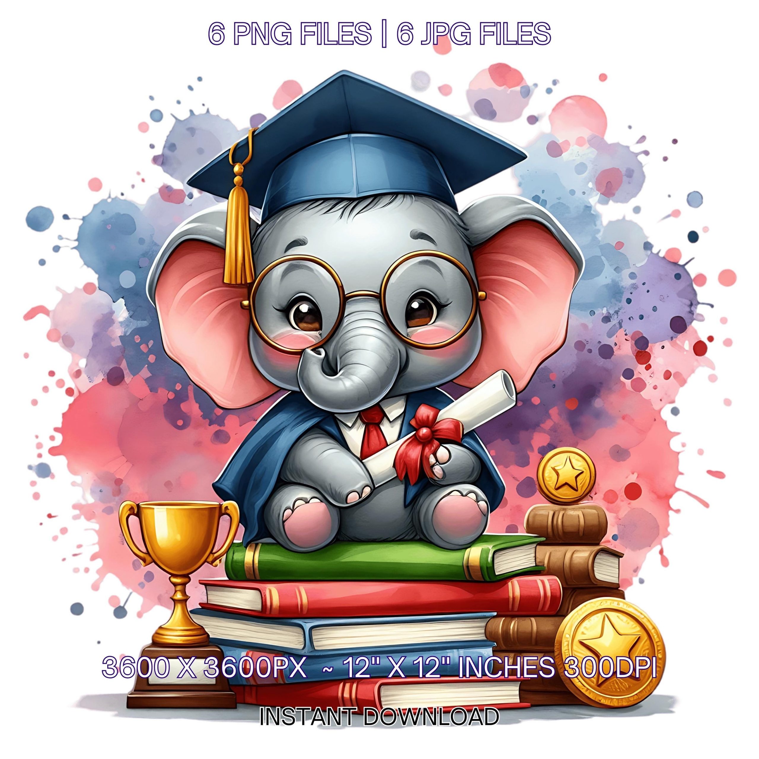 Kindergarten Elephant wearing Cap holding a Diploma PNG | Graduation Elephant Clipart | Grad Student | Graduate Kid 6 JPG-PNG Commercial Use – Instant Digital Download