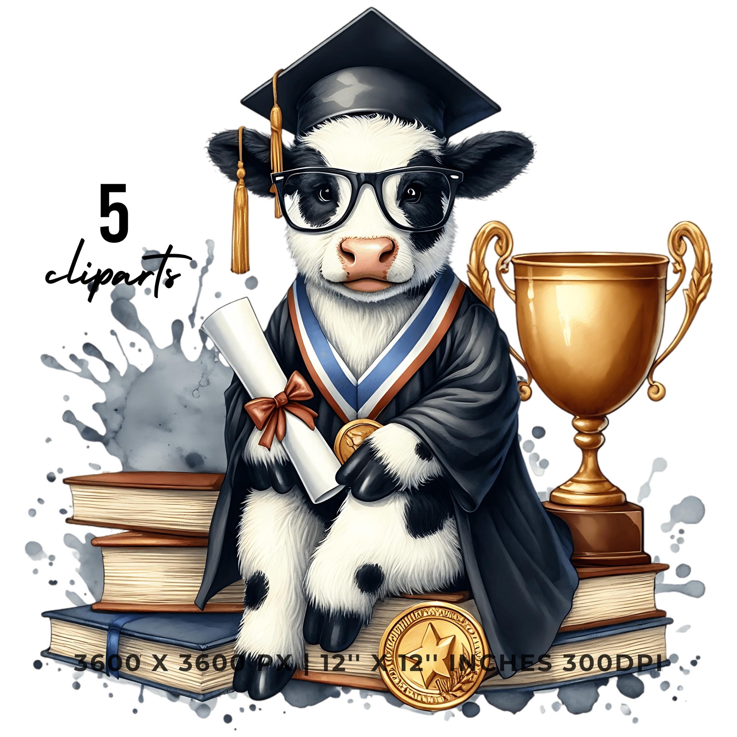 Kindergarten Cow wearing Cap holding a Diploma PNG | Graduation Cow Clipart | Grad Student | Graduate Kid |6 JPG-PNG Commercial Use – Instant Digital Download