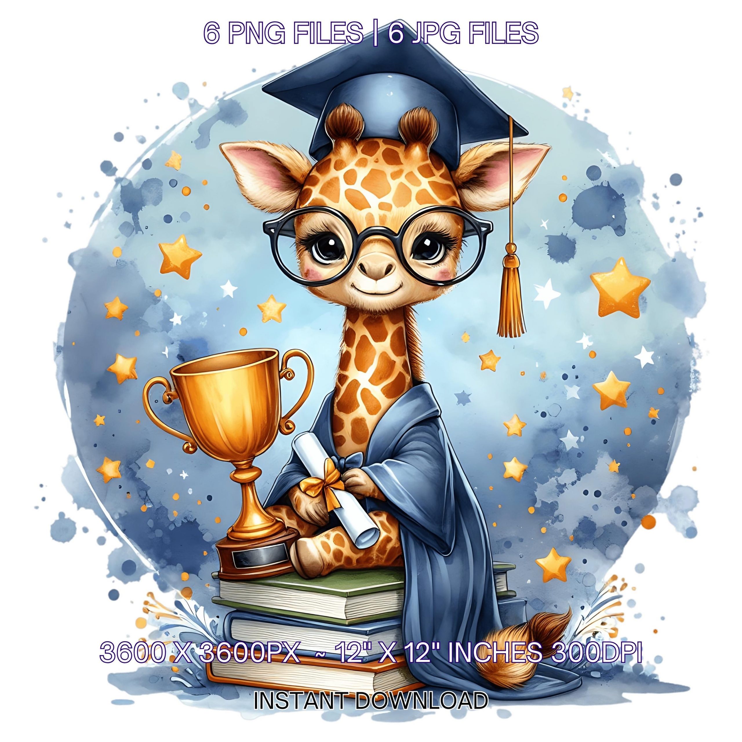 Kindergarten Giraffe wearing Cap holding a Diploma PNG | Graduation Giraffe Clipart | Grad Student | Graduate Kid | 6 JPG-PNG Commercial Use – Instant Digital Download