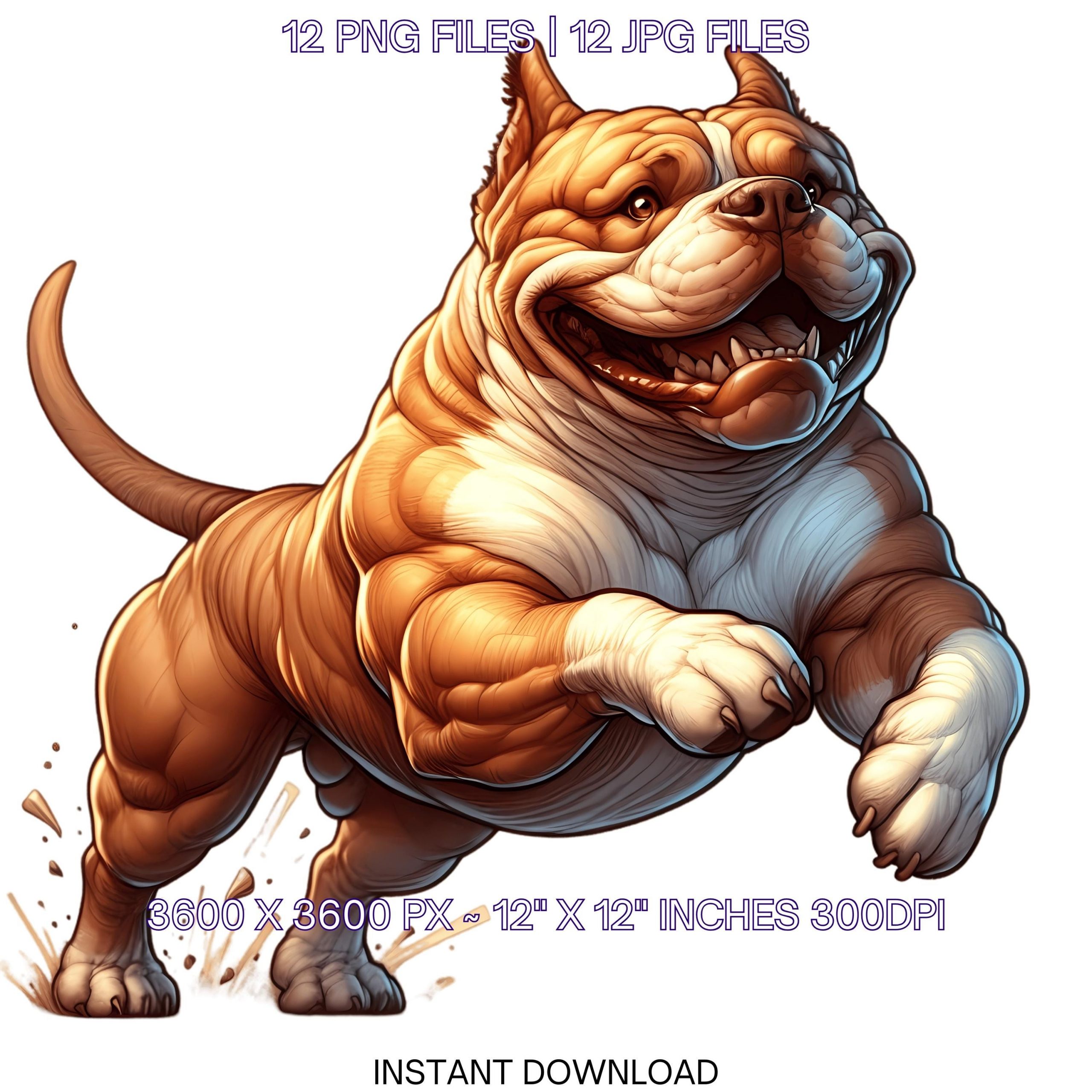 American Bully Dog Clipart | 12 Watercolor American Bully Puppy Dog PNG for Card, Scrapbooking, Sublimation, Commercial Use – Instant Digital Download