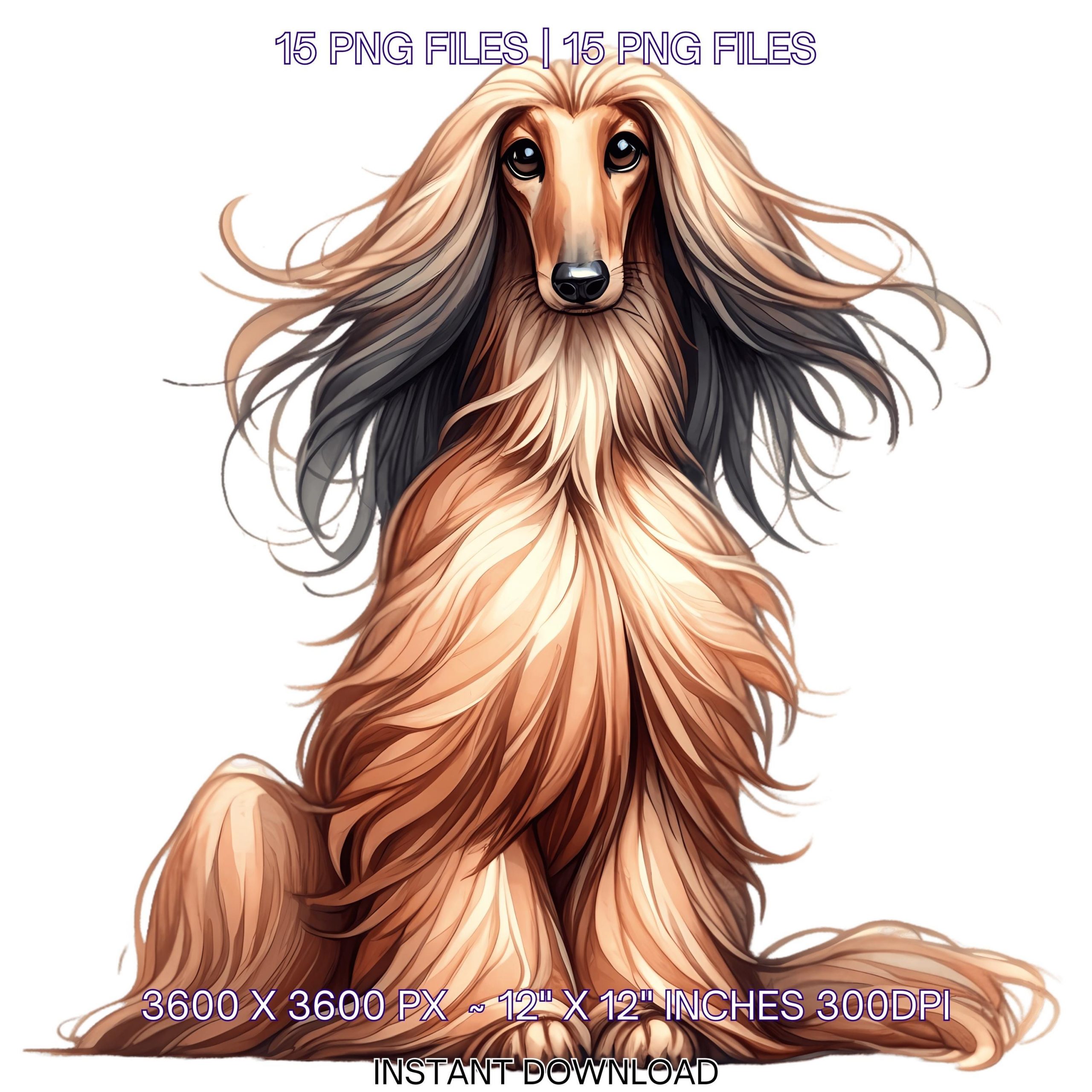 Afghan Hound Clipart | 15 Watercolor Afghan Hound Puppy Dog PNG for Card Making, Scrapbooking, Junk, Sublimation, Commercial Use – Instant Digital Download
