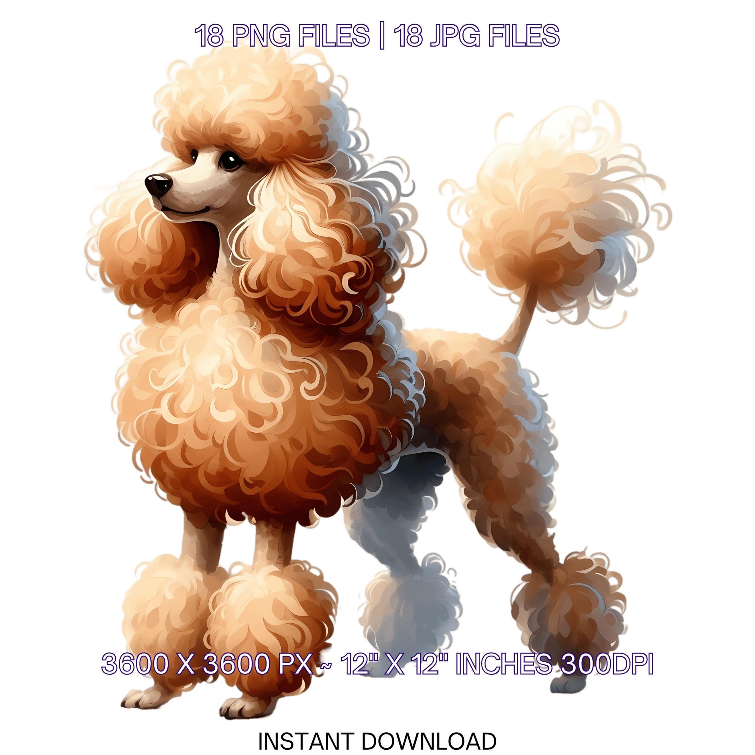 Poodle Clipart | 18 Watercolor Poodle Puppy Dog PNG for Card Making, Scrapbooking, Junk Journaling, Sublimation, Commercial Use – Instant Digital Download
