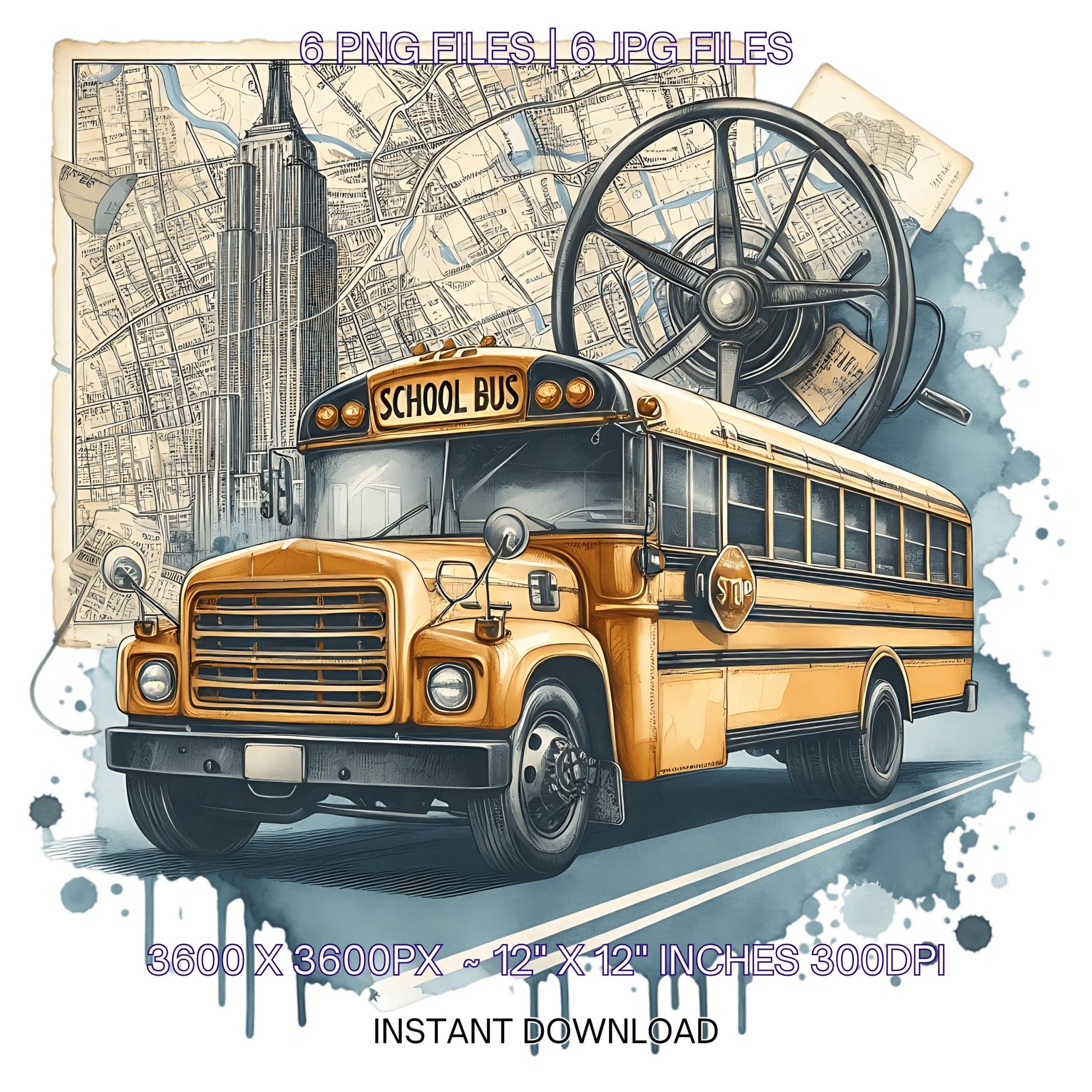 School Bus Driver PNG Clipart | School Bus Driver Profession | Watercolor School Bus Driver Job Illustration | 6 JPG – 6 PNG Commercial Use – Instant Digital Download