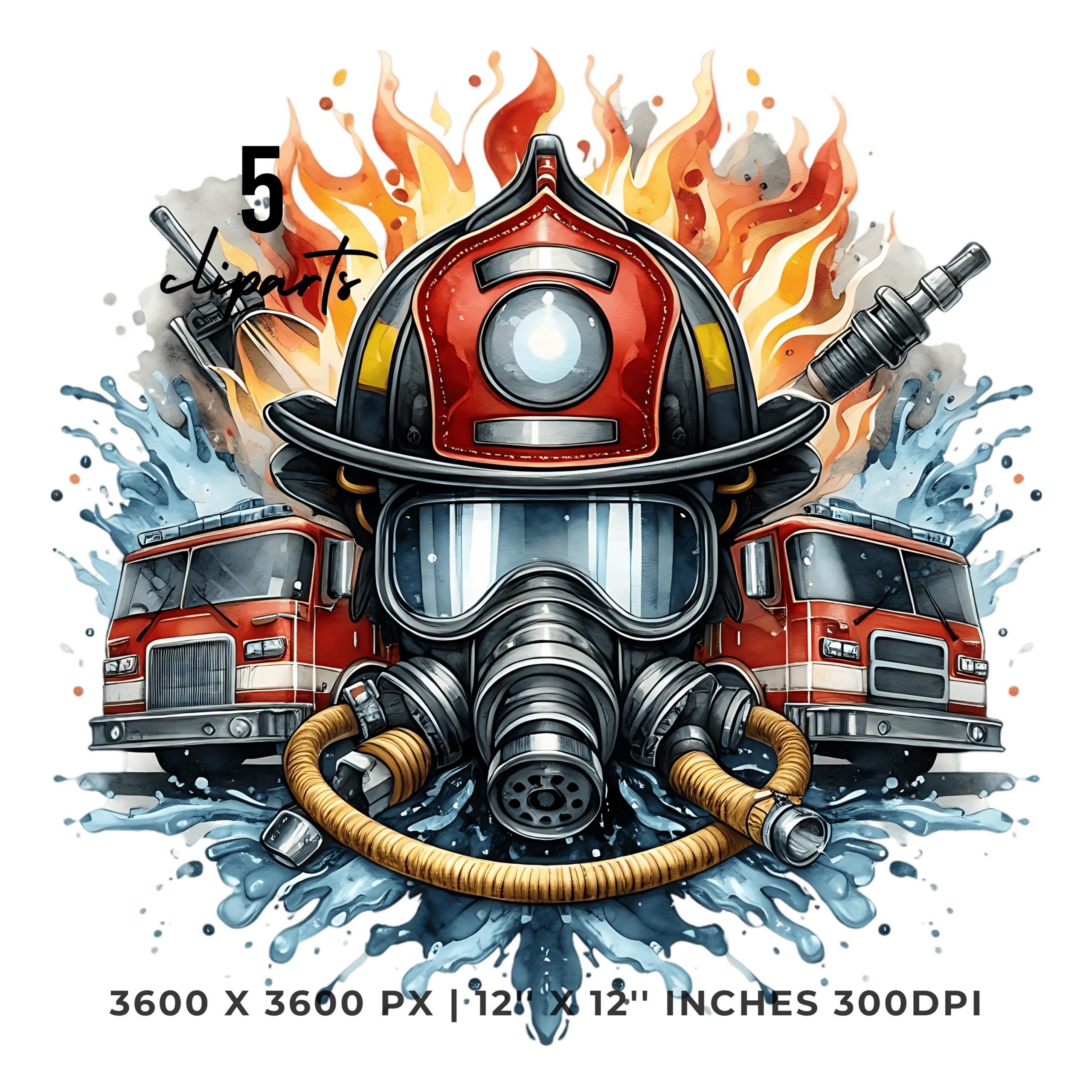 Firefighter PNG Clipart | Firefighter Profession | Watercolor Firefighter Job Illustration Clipart |5 JPG – 5 PNG Sublimation Commercial Use – Instant Digital Download