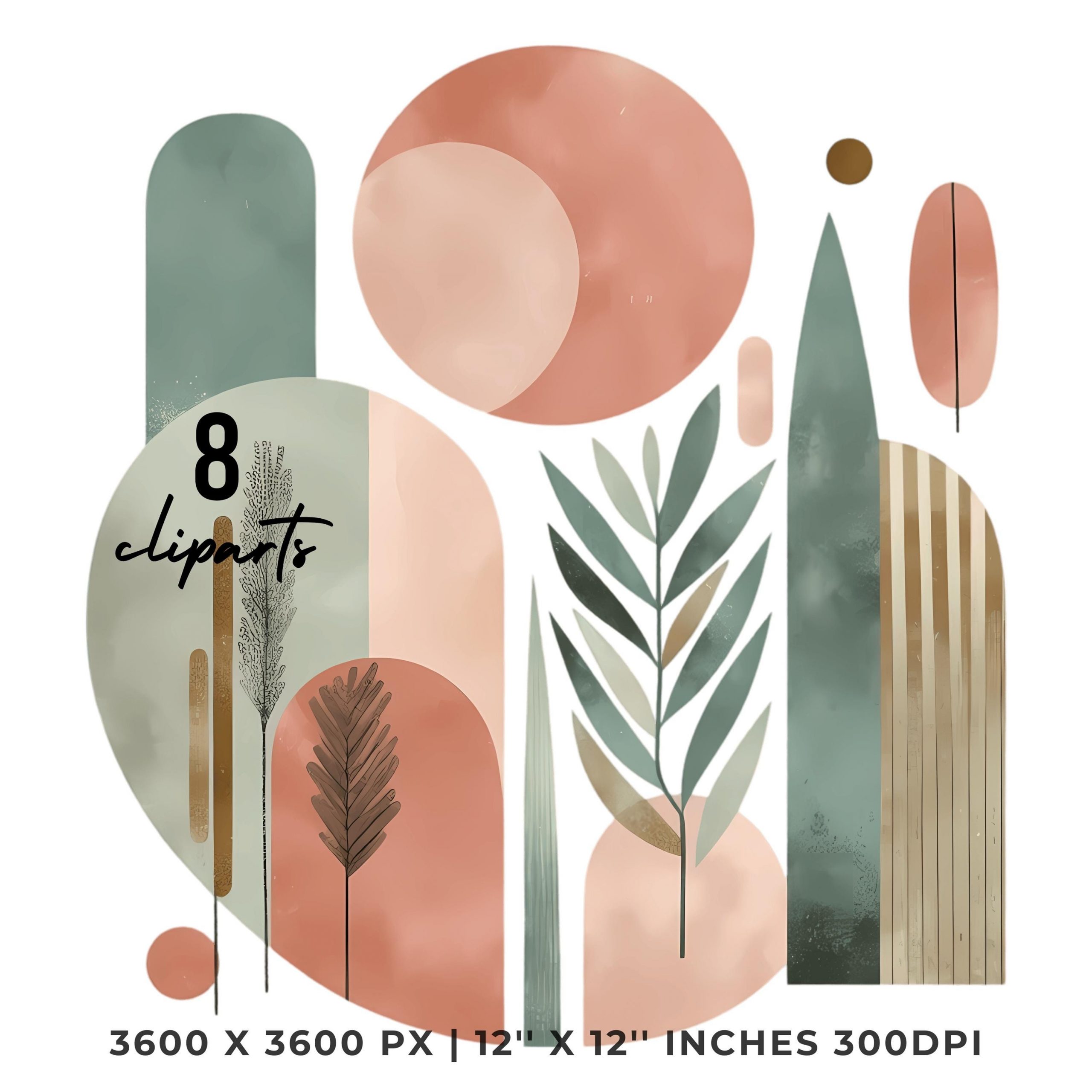 Watercolor Minimalist Geometric PNG Clipart | Minimalist Geometric Pattern | Minimalist Illustration 8 JPG -8 PNG Sublimation Commercial Use – Instant Digital Download
