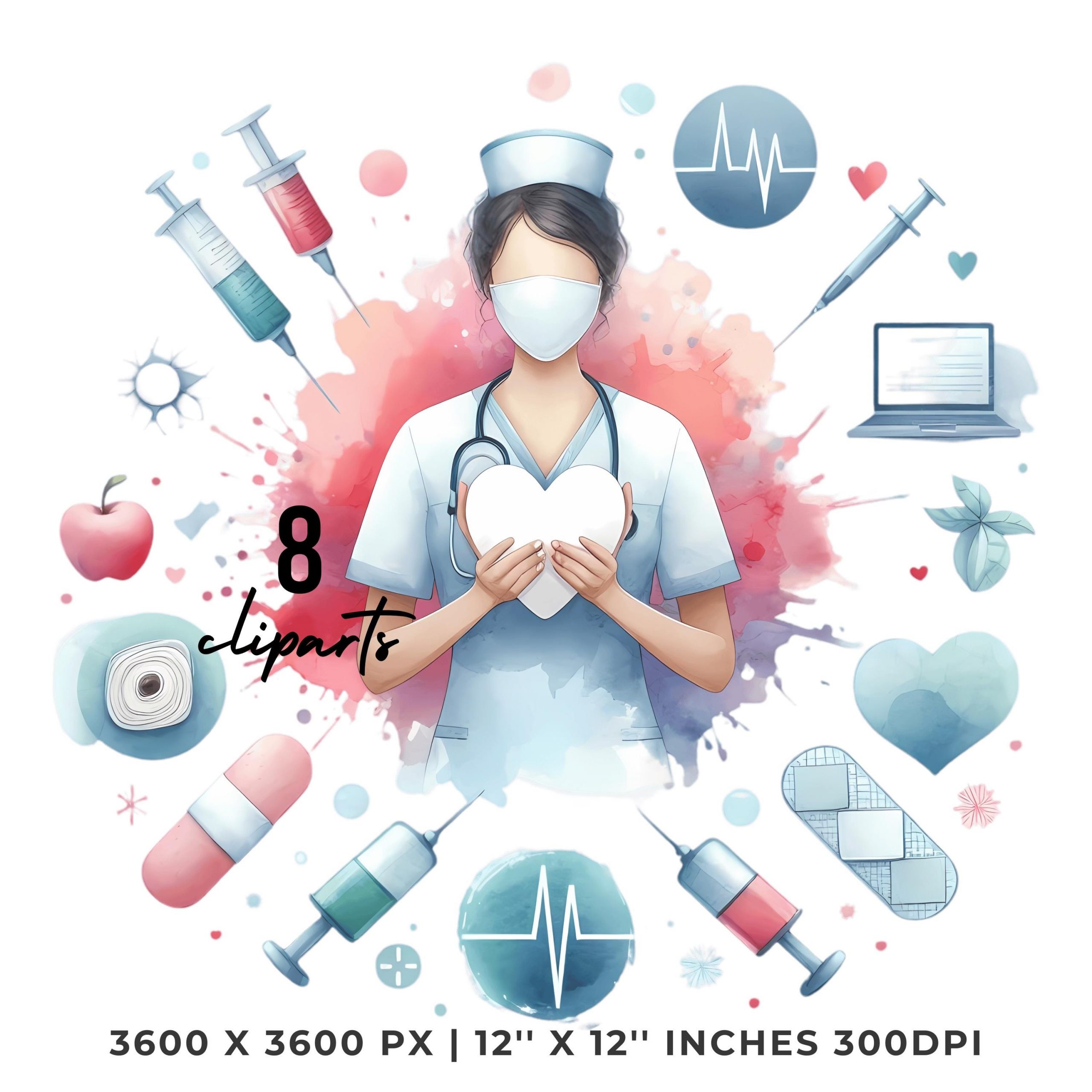Nurse PNG Clipart | Nurse | Watercolor Nurse | Watercolor Illustration Clipart | Nurse Graphic 8 PNG – 8 JPG Sublimation Commercial Use – Instant Digital Download